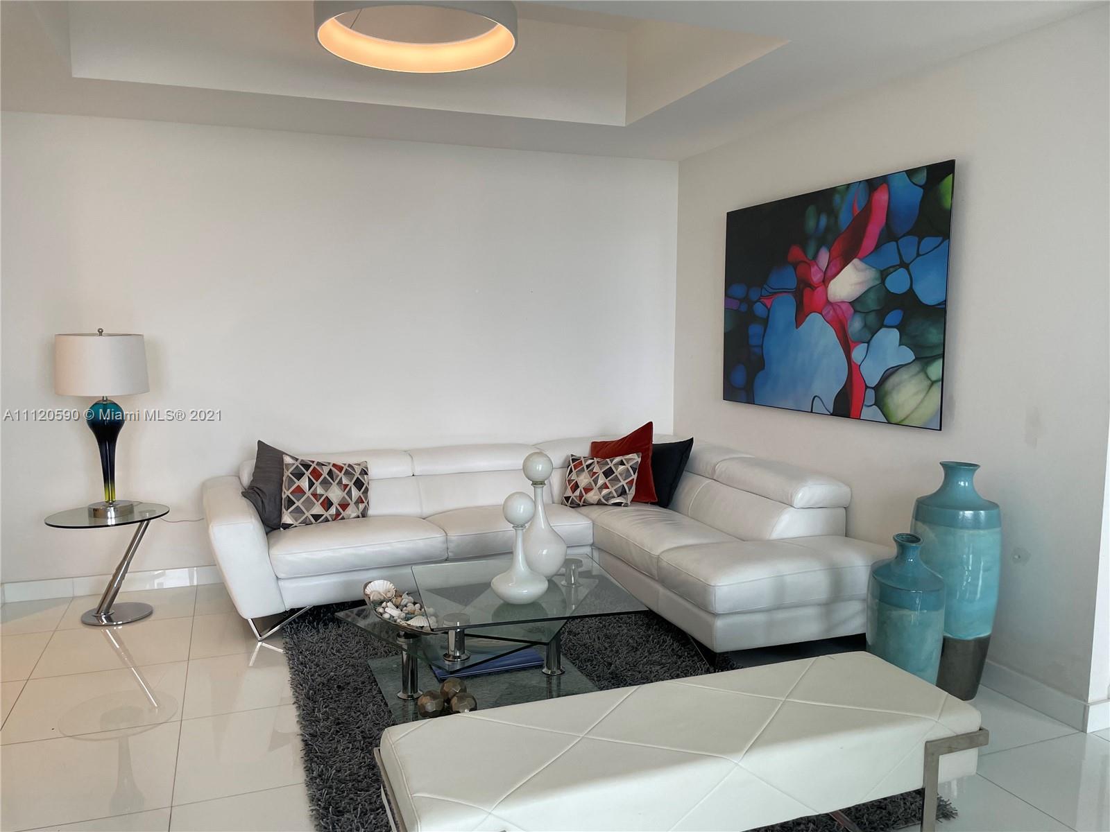 Fantastic 2 bed 2 baths in the heart of sunny isles. 23rf floor at Trump Towers available for 6 months rent, starting December 2021. Fully furnished, open kitchen, modern furniture. 5 star amenities, include swimming pool, gym, spa, valet, beach service, security 24 hours and much more. Contact listing agent for showings.  The building is currently under renovations.  The unit's balcony can only be used after 4:00 P.M. and on weekends.  The swimming pool is closed during the week and reopens on weekends.