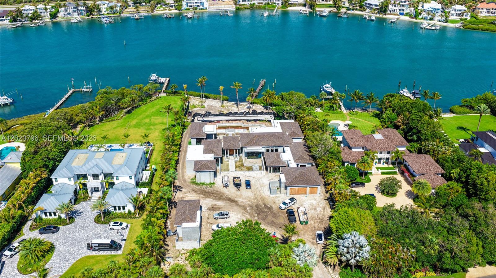 Set on over 1.6 acres on the desirable south end of Jupiter Island, this exceptional waterfront estate is being masterfully built by award-winning Turtle Beach Construction. The property offers phenomenal wide water Intracoastal views and direct ocean access with no fixed bridges. Perfectly positioned to offer both privacy and convenience, it is just moments from the restaurants, golf, and amenities of Jupiter and Tequesta while still capturing the natural beauty and exclusivity that define Jupiter Island. Planned as a fully integrated waterfront compound, 508 South Beach Road is composed of three distinct yet cohesive structures: a sprawling one-story main residence, a detached guest house, and a separate office and gym pavilion. The layout has been thoughtfully designed to create a true
