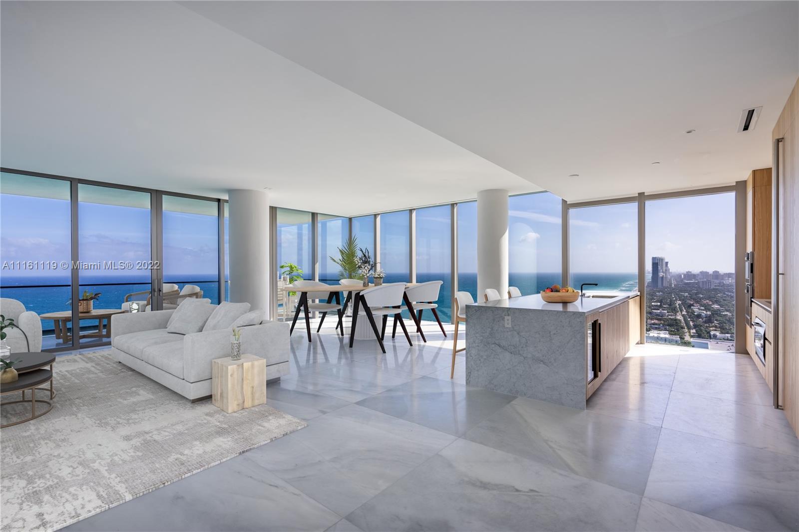 NEW PRICE! Last available high floor residence (SOUTH SIDE) at the brand new 2000 Ocean, located just north of exclusive Golden Beach. This 3 bedroom+den is one of 3 units in the building to feature highly desirable white marble floors, BOFFI kitchen with marble countertops and integrated sink, GAGGENAU appliances, extra lighting and outlets throughout, built-in speakers, enclosed den with custom cabinetry. It is the only residence to feature RIMADESIO closets. Large east& west facing terraces (475 sqft). Gorgeous 270 degree views of the ocean, Miami skyline, and the bay. 2000 Ocean is a boutique building with luxurious resort style amenities - 2 pools with private cabanas, oceanside cafe, butler service, fitness center, yoga room, spa pavilion with Hammam/ice room, library and more!