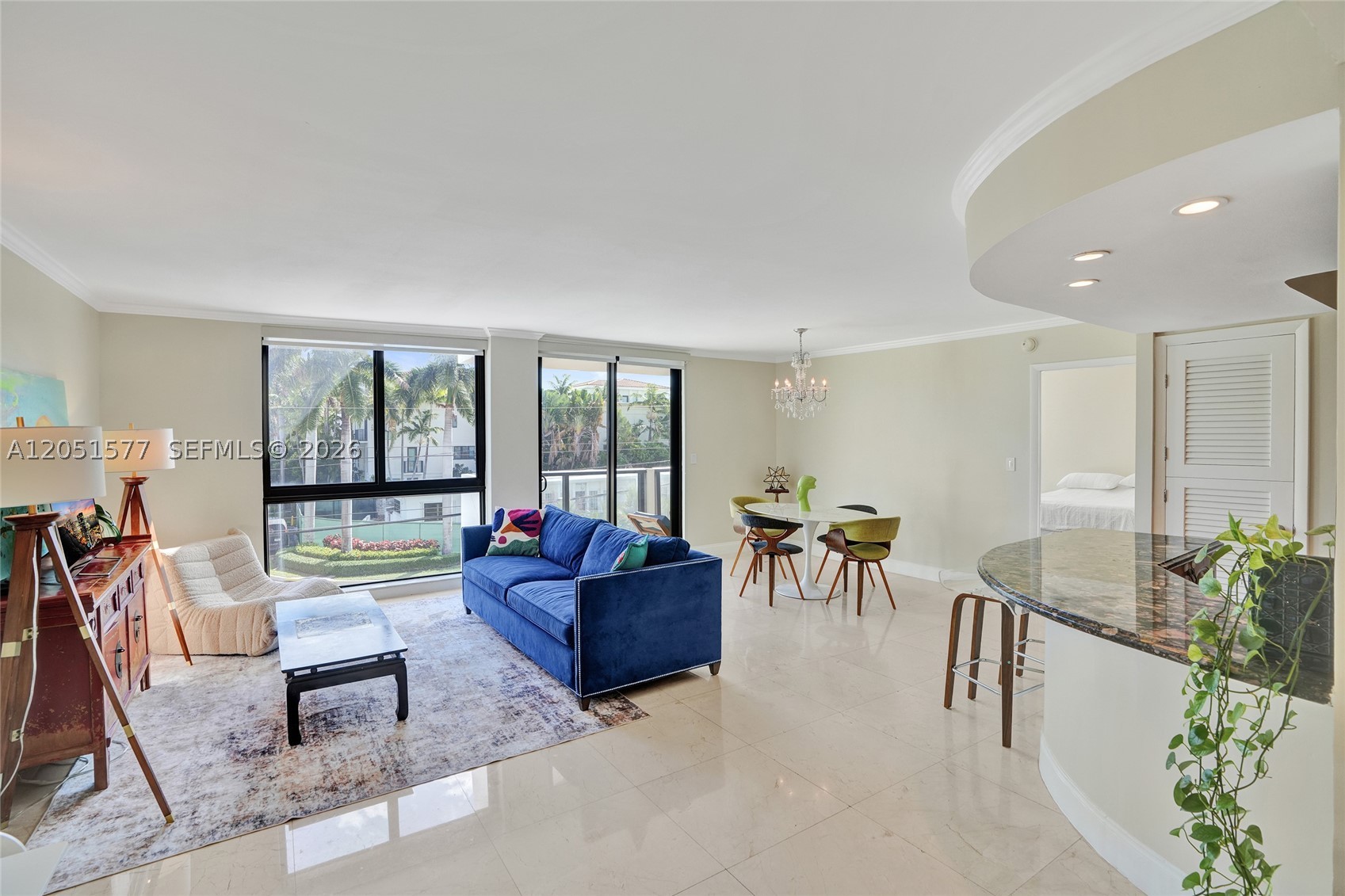 Upgrade your lifestyle! Tastefully furnished, sun-drenched 2-bed/2-bath condo in serene waterfront building. Natural light pours across elegant marble floors, with an open kitchen perfect for entertaining. Enjoy the convenience of a washer/dryer just outside the unit—easy access without the noise. Freshly painted and upgraded with brand-new hurricane-impact windows and balcony doors, this home offers safety in style. Located in an A+ school district and ideally positioned just minutes from Bal Harbour Shops, the beach, parks, and cafés. Rental includes a storage unit and one parking space. Furnishings negotiable. The building is currently being refreshed with new hallway flooring and paint for an upgraded welcome. Move-in ready August 4.
All measurements are approximate. Listing brokerage and agents not to be held responsible for errors.