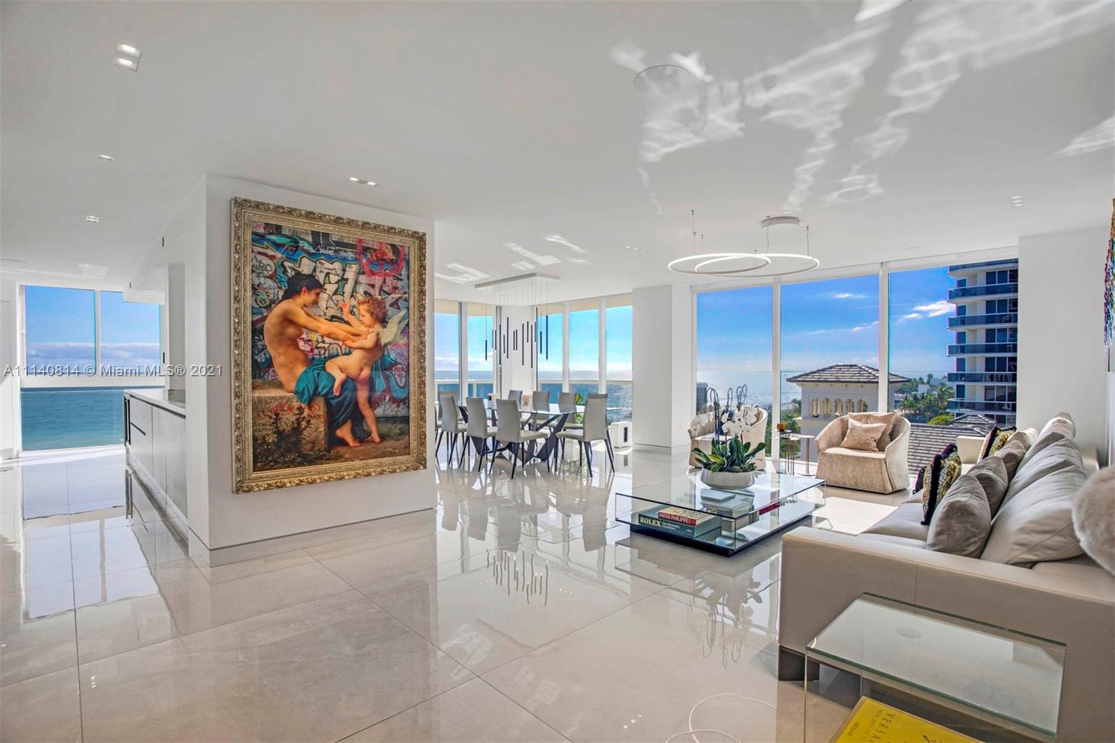 Oceanfront luxury living abounds in this completely renovated residence that combines 2 premier, direct, oceanfront lines. High-end finishes,ultra-modern design. Floor to ceiling windows & 3 terraces highlight breathtaking ocean, bay & city views. A gourmet Italian kitchen w/ Dekton counters & top-of-the-line appliances opens to a large  living-dining area. Completely reconfigured, the grand, main suite features direct ocean views & is complemented by a luxurious bathroom.  All bedrooms w/ensuite bathrooms. Throughout the home is trimless, recessed lighting; oversized Italian Porcelain flooring; custom millwork including walk-in closets; electric shades, & laundry room. 3 pkg spaces & 10 storage units. An oceanfront cabana to be sold together w/the unit for an additional price of $500,000.