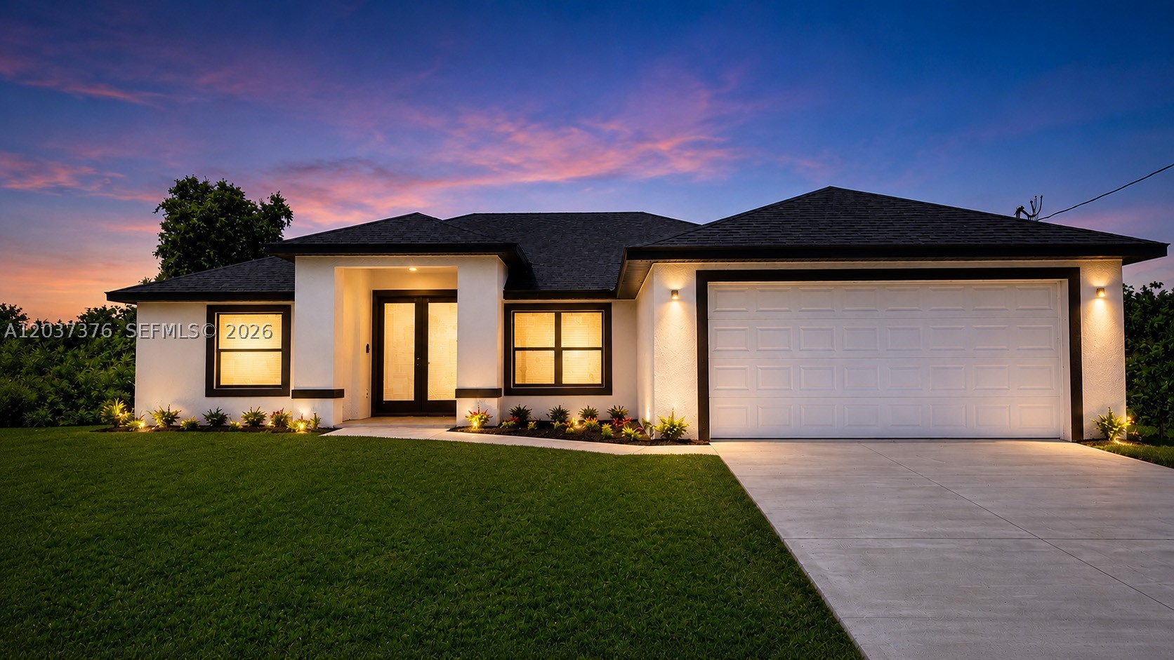 Welcome to this beautifully crafted new construction home offering modern style, quality craftsmanship, and everyday comfort. Hurricane-impact windows and doors provide security and peace of mind, while the bright open-concept floor plan showcases porcelain tile flooring throughout and abundant natural light. The spacious kitchen is the heart of the home, featuring tall cabinetry, quartz counter-tops, stainless steel appliances, and a large center island perfect for entertaining or casual dining. It opens seamlessly to the great room, where four-panel sliding glass doors lead to the screened lanai, creating the perfect indoor-outdoor living space. Elegant tray ceilings in the great room and primary suite add architectural charm. Designed with a desirable split-bedroom layout, this home offers privacy and functionality. The primary suite features dual walk-in closets, separate quartz vanities, and a spacious walk-in shower. The guest bath includes a stand-up shower. Ceiling fans in the primary bedroom, great room, and lanai provide year-round comfort, while the irrigation system makes lawn care easy. Ideally located just off Gunnery Rd with quick access to SR-82 and I-75, this home is close to shopping, dining, schools, and everyday conveniences. Interior photos are from a previously completed model. Additional photos will be added as construction nears completion. Colors, finishes, features, and floor plan orientation may vary. Some photos have been virtually staged.