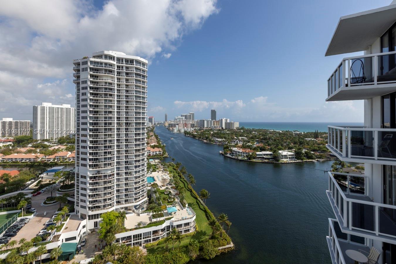 Spectacular furnished 2-bedroom, 2-bath residence on the 22nd floor with breathtaking views of the Intracoastal, ocean, and canal. This fully renovated unit features a desirable split floor plan, and floor-to-ceiling windows that open to an oversized terrace, perfect for enjoying the stunning water views. Located in a full-service building that has completed its 40-year certification, with renovated lobby, hallways, balconies, and common areas. Amenities include 24-hour security, concierge, valet parking, and a resort-style pool. HOA includes cable, water, sewer, trash, Wi-Fi, pest control, landscaping, roof maintenance, and assigned parking. Investor-friendly with immediate rentals allowed. Prime location minutes from Aventura Mall, golf courses, beaches, and entertainment.