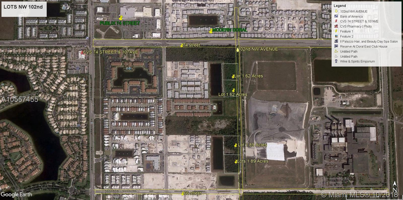 *** LOCATION * LOCATION * LOCATION *** 655 feet fronting the 102nd nw avenue, between the 74th street and the 66th street in the most developed area in DORAL one of the cities 
It is approved by the city a nucleus plan of 4 traffic lights, at the intersection of 102nd ave and 74 street, which will make the 102nd Ave in high traffic traffic.This property is made up of 2 pages, 35 -30-17-001-0180 with Zoning IC & 35-30-17-001-0190 Zoning Pending,master plan GU, Recommended , CC, which could lead to develop up to 200,000 sqft. with a maximum height of 6 floors, with various uses, professional uses, medical offices, restaurants, educational , trade school, religious facilities, Day Care, Show Rooms, Montion Picture Production Studios, BARS, Nogth Clubs, Wine Cafes, BANKS, AND GENERAL RETAILS.