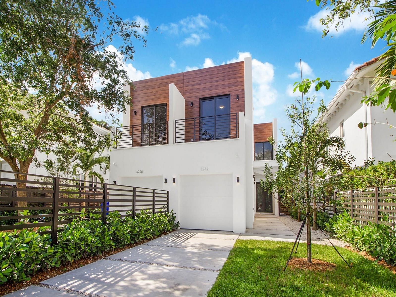Be the first residents to live in the newly constructed 3242 Day Avenue and enjoy brand new everything! Modern architecture and all contemporary finishes with an open floor plan. This home has 4 bedrooms plus den or office and 6 full bathrooms with over 3,000 square feet under AC. At home office, nanny room or bedroom on first floor and four more bedrooms upstairs. Each bedroom has an en suite bathroom. Great yard with swimming pool to soak up the Miami sun and chill off. Gated entrance and one car garage with a spacious driveway.  Love living in the heart of Coconut Grove with the best walkability to cafes, farmer's markets, hip restaurants and parks on the Bay.