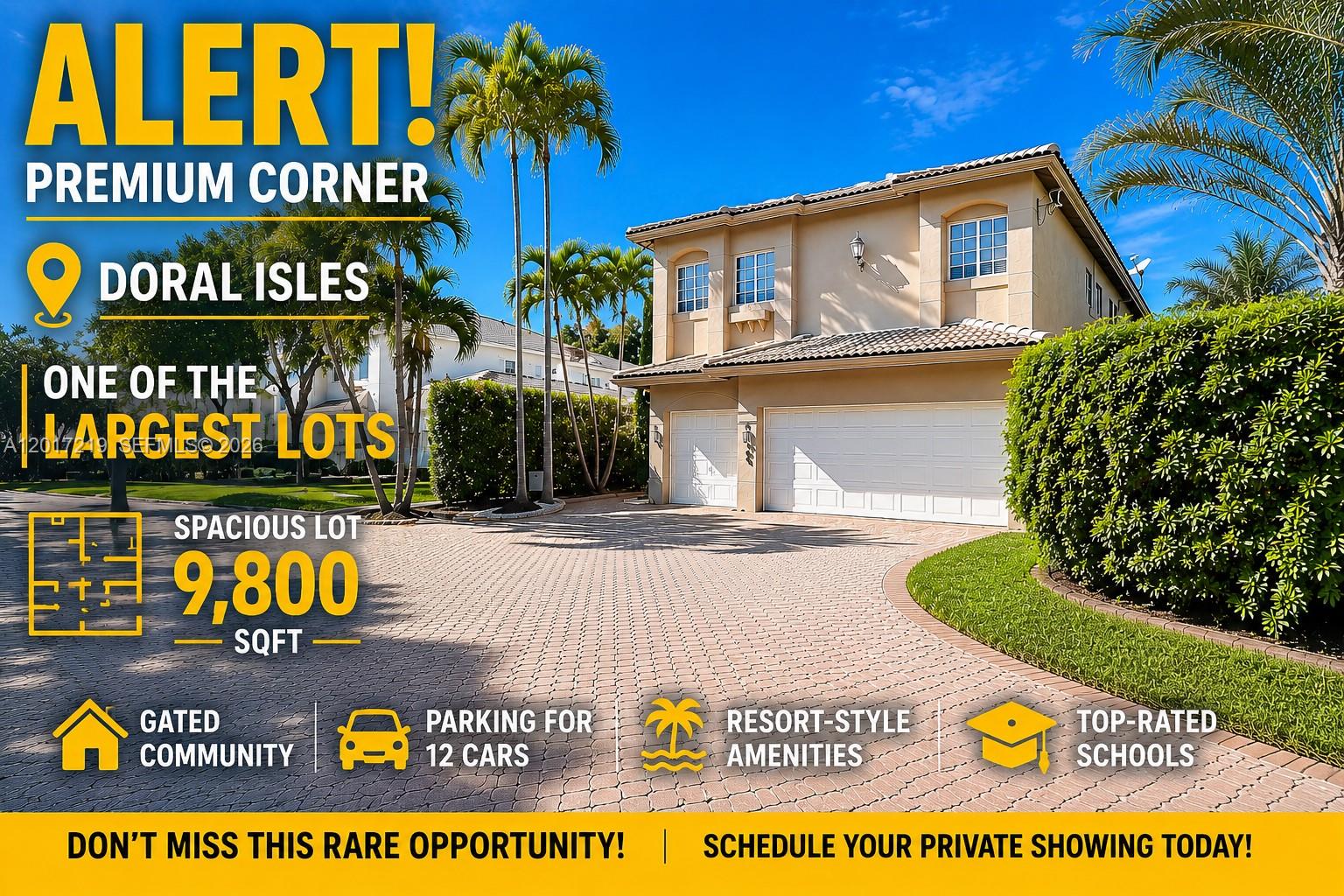 Unparalleled Space in Doral!
Corner-lot property boasting an impressive 9,800 sq ft SUPER-SIZED LOT, offering exceptional space and privacy. This stunning residence features 5 bedrooms and 3 bathrooms with a spacious and functional layout designed for comfort and versatility. Ample parking for 9–10 vehicles!
The expansive backyard provides the perfect setting for outdoor enjoyment, whether hosting gatherings, entertaining guests, or simply relaxing in a private and generous outdoor space. The corner location enhances curb appeal and offers additional outdoor potential, making this property an outstanding opportunity for those seeking space, functionality, and room to entertain.
Includes Security Camera System; Chandeliers not included.
Experience resort-style living at Doral Isles, featuring two beautiful pools with restaurant service, a fully equipped fitness center with private classes included, multiple sports courts including tennis, basketball, baseball, and soccer, a playground, and elegant gazebos ideal for private events. This exclusive gated community also offers a stunning clubhouse, scenic trails, and 24/7 security.
FOR SHOWING TEXT LISTING AGENT