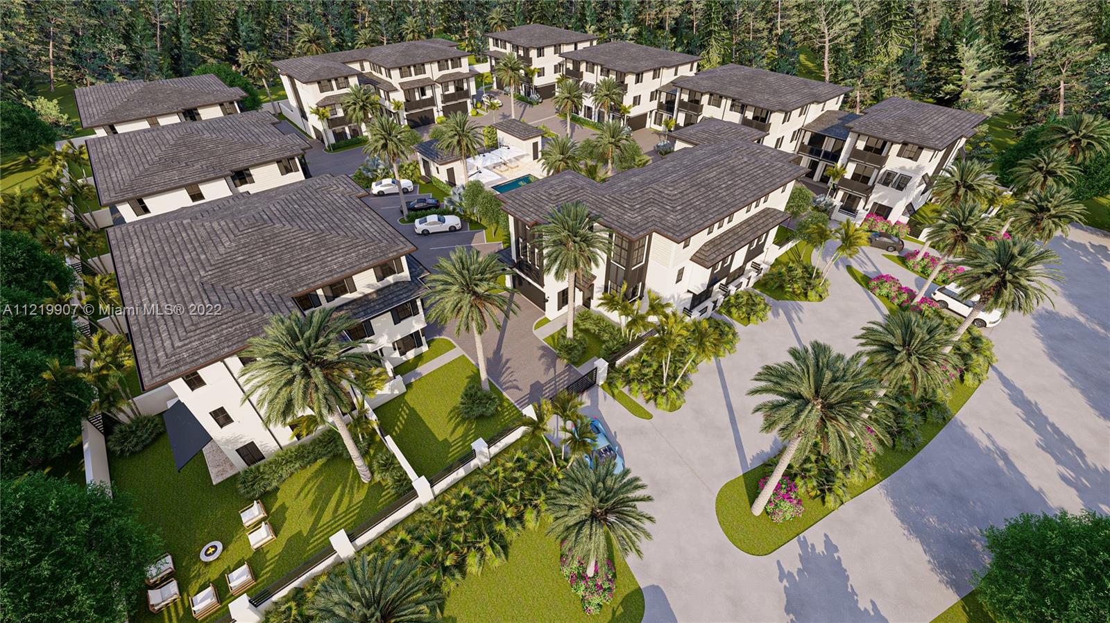 "Pine Park Villas comprises only 18, 3-story townhome units in a private, gated enclave. Delivered completely finished with Mia Cucina cabinets, quartz counters, tiled throughout, elevator, 2-car garage, and private back yards. Fee-simple ownership allows for low HOA fees in Pinecrest's most convenient location."