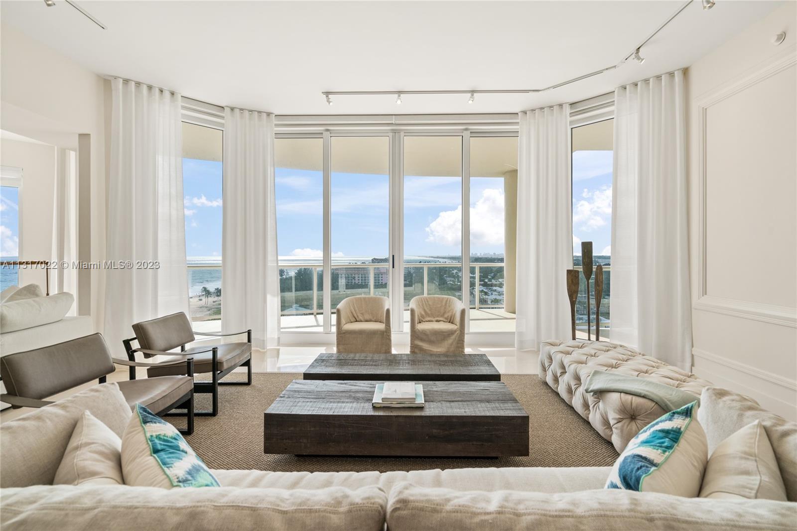 Welcome home to 1004A at the Ritz Carlton Residences on Singer Island. Upon entering, enjoy magnificent panoramic direct ocean, beach and Intracoastal Waterway views. This three bedroom, three and a half bath plus den has 10'4"ceiling heights, 9' sliding glass hurricane impact doors, private elevator foyer and has been professionally decorated and furnished by Restoration Hardware. Premier amenities include state-of-the-art fitness center, boardroom/business Center, private screening room, library, valet parking, 24-hour concierge, social room with catering kitchen, and more.
