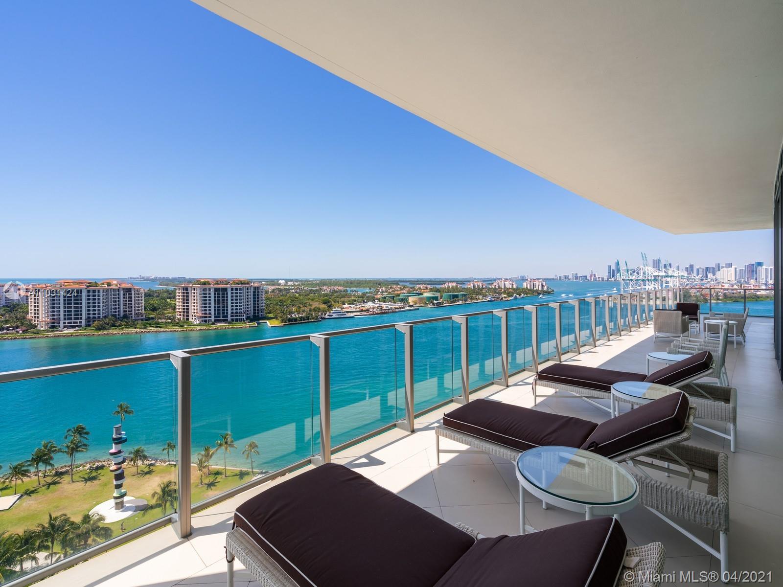 Spectacular bay and downtown views from this luxurious corner unit in the most desirable 04 line at the prestigious Apogee South Beach. Private elevator foyer welcomes you into spacious living areas featuring 10 ft ceilings, open eat in kitchen, and media room, Enjoy the sunset views from 2441 sq ft of wrap around 11 ft wide terraces with summer kitchen. Located in the exclusive South of Fifth neighborhood walking distance to the beach and the best restaurants.