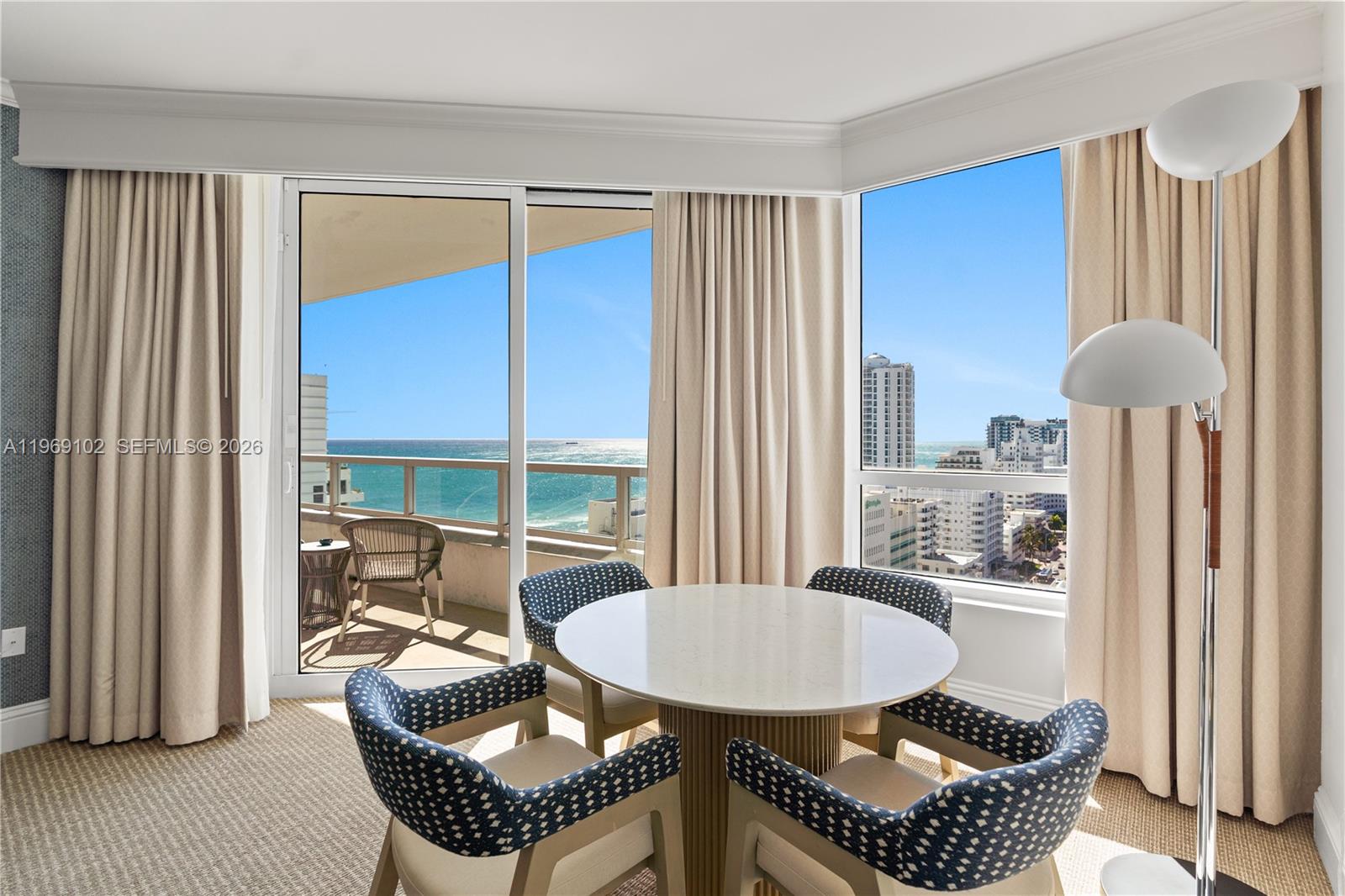 Enjoy beautiful views of the ocean, bay, and city from this one bed two bath at the Fontainebleau II Tresor Resort. This fully furnished, turnkey unit features a king bed, sleeper sofa, full kitchen, and washer/dryer. Enjoy full-service, vacation-style living. Option to enroll in hotel rental program & receive income while away! The Fontainebleau resort offers award-winning restaurants, LIV night club, Lapis spa & state-of-the-art fitness center, bakery, shops, full-service salon and more. Maintenance fees include all utilities: AC, internet, cable, electricity, valet + daily free breakfast in owner's lounge. Please click virtual tour link to view video.