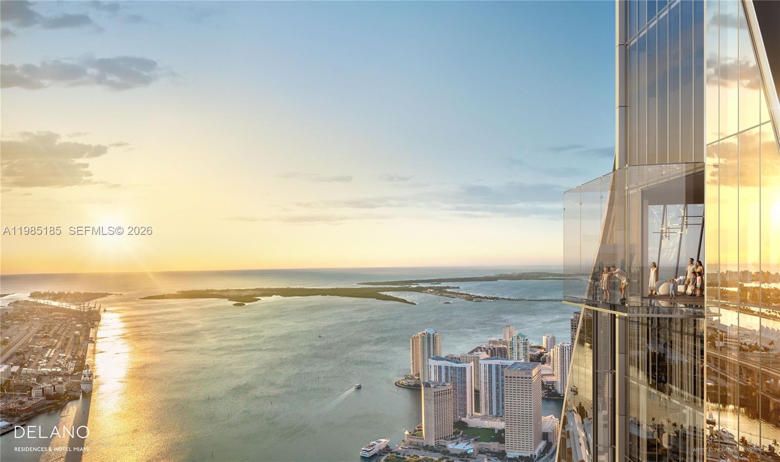Delano Residences Miami introduces elevated living through the lens of a legendary lifestyle brand. This iconic 90-story tower in Downtown Miami is designed as a vertical resort, blending striking architecture by Carlos Ott with interiors by Meyer Davis and world-class hospitality. Residence 5703 features a 2-bedroom + den layout with 1,414 SF of fully finished interiors, floor-to-ceiling impact windows, and thoughtfully designed living spaces. This offering includes two valet parking spaces, a deeded office suite (69 SF), and a private furnished suite (410 SF) - ideal for workspace, guest use, or added flexibility. Residents enjoy a curated collection of luxury amenities, including Miami's first observation deck soaring over 850 feet, signature dining venues, the reimagined Rose Bar, resort-style and sky-high pools, a private members' club, and a full wellness experience by The Source.