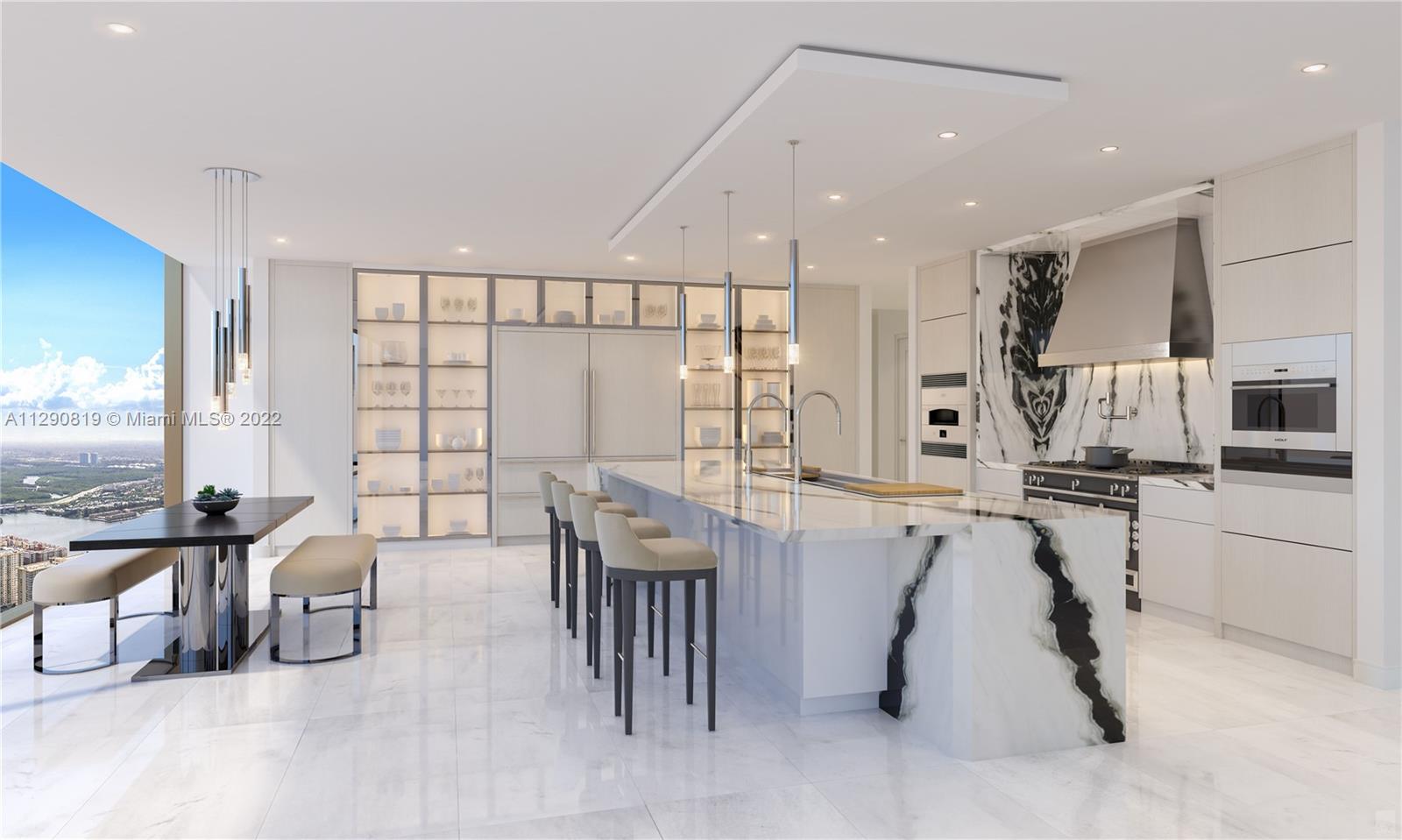 This spectacular five bedroom corner residence has the most magnificent finishes, and will be turnkey with an 800k furniture package by Luxury Living. This unit is located in the sought after  Boutique tower at the Estates at Acqualina. This south facing unit has a state of the art kitchen with a 14 foot long island, gas La Cornue range, a maids quarter with it's own bathroom and his and hers master bathrooms and Molteni kitchen, bathrooms and Master bedroom closets.  Available for occupancy first quarter of 2023. Enjoy what the Five star, Five diamond Acqualina lifestyle has to offer and be amongst the selected few that get to call the Estates at Acqualina home!
