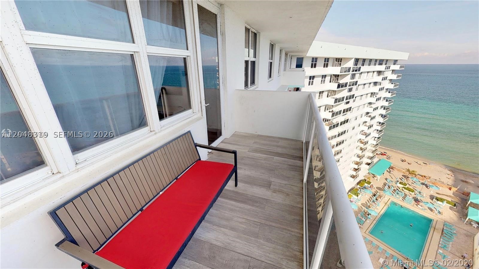 WAKE UP TO THE OCEAN!  Rare penthouse-floor 2BR/2BA with ocean views from every room — a true standout feature. Raised ceilings (found in only a few units building-wide), new A/C, European doors, and a modern kitchen with stainless steel appliances. Primary suite offers dual sinks, walk-in shower, soaking tub, and floating toilet. High-end finishes throughout. Available furnished or unfurnished. Building offers 24-hour security, valet parking, and direct beach access from the pool area, plus a pool view from home.