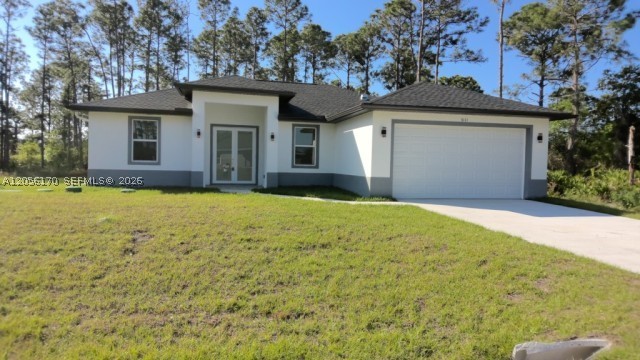 Seller will pay $10,000 towards closing costs! Welcome to this stunning home built in 2024 in the rapidly growing area of Lehigh Acres, just minutes away from the new beautiful Harns Marsh Park. This spacious home features 3 bedrooms, a versatile den, and 2 modern bathrooms, offering a perfect balance of comfort and style. Seller includes "2-10 Home Builders Warranty"(7 year structural warranty included) The home boasts porcelain tile floors throughout, providing a sleek, durable surface that complements the bright, open floor plan. The kitchen is a chef’s dream with pristine quartz countertops and high-end stainless steel appliances, making meal prep and entertaining a breeze. The master suite is a true retreat, featuring his-and-her walk-in closets and an elegant en-suite bathroom with dual sinks, a walk-in shower, and upgraded light fixtures. Ceiling fans are thoughtfully placed throughout the home to enhance comfort. Enjoy the outdoors with a generous covered lanai, ideal for relaxing or hosting guests. The two-car garage provides ample space for vehicles and storage. Located in a sought-after area, this home offers both tranquility and convenience, with easy access to parks, shopping, and dining. Don’t miss the opportunity to make this exceptional home yours!