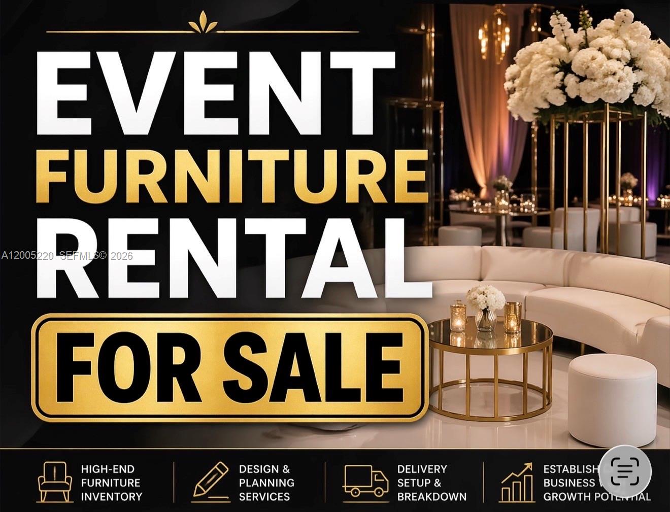 This is a rare opportunity to acquire a well-established, full-service event furniture rental and design company, offering a complete “one-stop solution” for creating memorable and high-end event experiences. The business specializes in providing stylish, modern, and customizable furniture rentals, combined with design expertise that elevates events to a premium level. The company serves a wide range of clients, including corporate events, private celebrations, weddings, social gatherings, and hospitality activations. Its value proposition lies in delivering not just furniture, but a cohesive and curated environment that enhances the overall guest experience. In addition to furniture rental, the business offers design consulting, space planning, and event styling services, allowing clients to execute their vision seamlessly from concept to installation. This integrated approach positions the company as a trusted partner for event planners, production companies, and direct clients seeking high-quality, turnkey solutions.
A major highlight of this opportunity is the extensive inventory of event furniture, valued at approximately $1.5 million, which is included in the asking price. The inventory features a diverse selection of modern, high-end pieces suitable for a wide variety of event styles and scales.