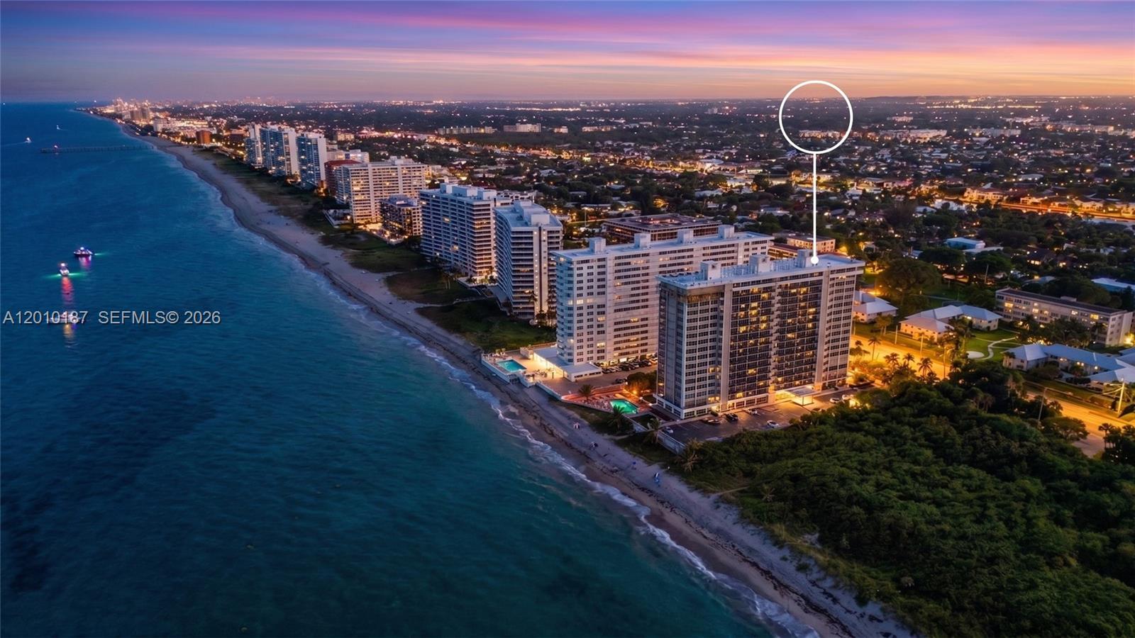 Imagine waking up to the Atlantic rising over the Boca Inlet from your bedroom. Coffee on the wraparound terrace as the city skyline comes alive to the west. By evening, the Intracoastal catches the last light and the boats return through the pass all of it framed from inside your own home. The F-line corner at Cloister Del Mar delivers what most buldings never can. To the north, the bedrooms open over South Inlet Park preserved green canopy, the inlet meeting the Atlantic, open coastline stretching beyond. No building on this stretch of A1A offers this view. Vast and intimate at the same time. Then, city and Intracoastal to the west from the open living and kitchen. The views shift with you as you move through the home. A full renovation transformed this residence, white marble wall to wall, kitchen opened to the living area, stainless steel appliances, European high-gloss cabinetry, gray quartz countertops, floor to ceiling glass impace windows inviting abundant natural light and also featuring recessed lighting throughout. Primary suite: dual walk-in closets, dual vanity and frameless glass shower with mosaic stone. New A/C (2024) Cloister Del Mar ia a 96-unit boutique oceanfront tower, 24-hr security, heated oceanfront pool, fitness center, sauna, and direct beach access. Major building renovations have been completed on this side. Special assessment paid in full by seller at closing. Walk to Boca Beach Club. Minutes to Mizner Park and downtown Boca