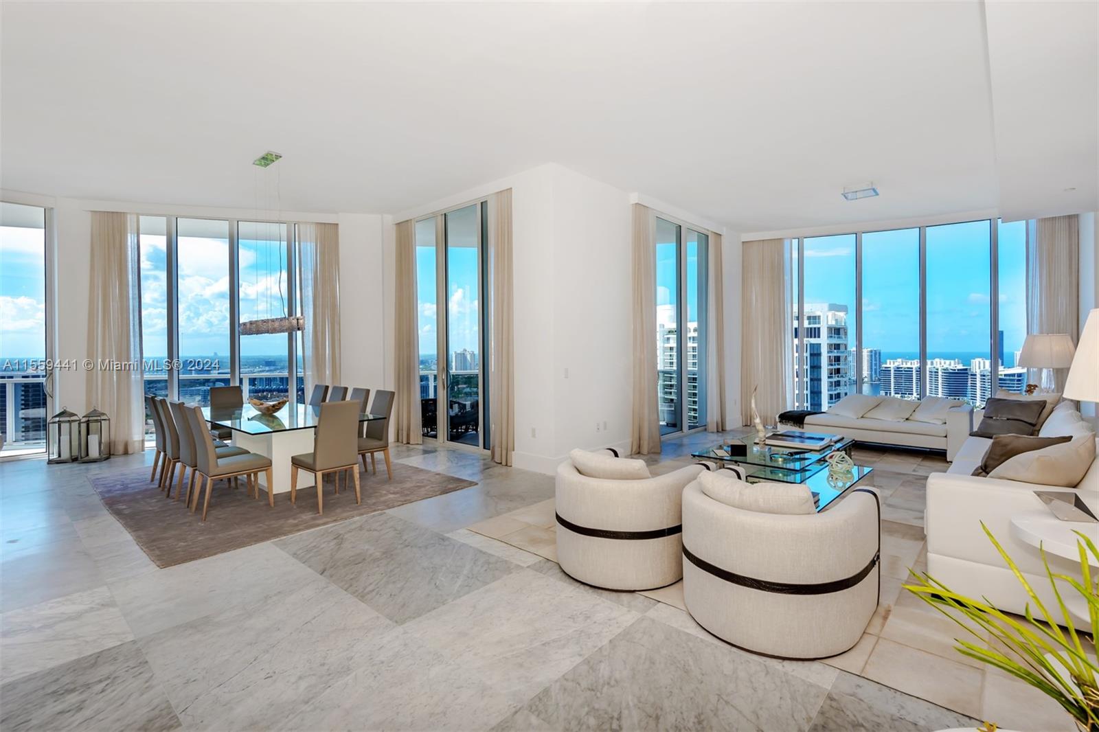 Turnkey +6000 SQ FT Penthouse 4 Full Suites 6.5 Baths at the Bellini Williams Island. +80 Acres of nature surrounded by water, marina, and the bay. Ocean views in 180 degrees of absolute beauty and an outstanding life-style to your family. Restaurants, nature pools, 16 tennis courts and 4 pickleball courts, spa, gyms, so much more…12 Feet Ceiling, +6000 Sq Ft Italian Marble flooring. An incredible Master Suite, his and hers walking closets and bathrooms. Italian Miele kitchen appliances, private shuttle bus, park, private marina slips on site.