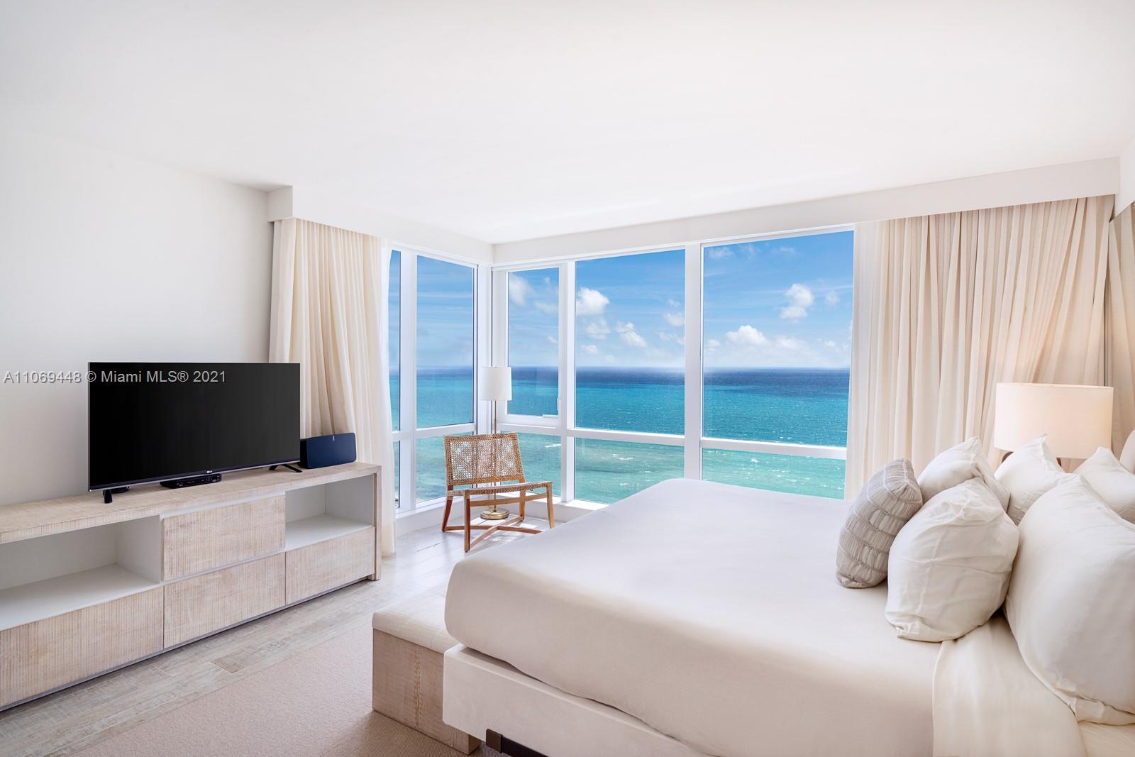 Direct ocean views from the best line at 1 Hotel & Homes,South Beach! 3 bedrooms, 3 bathrooms, this corner unit is immaculately furnished by acclaimed designer, Debora Aguiar! (Hotel Program Available/Nightly Rentals Allowed.) Full kitchen, oversized living room, and bedrooms.Hotel living with private rooftop pool,bar & sand filled lounges.Restaurants serving the finest in organic cuisine.Private resident’s lobby,concierge & chauffeured Audi.600 linear ft. of beachfront,4 pools,14,000 sqft fitness center,Bamford Spa,beach & pool service,valet & more!