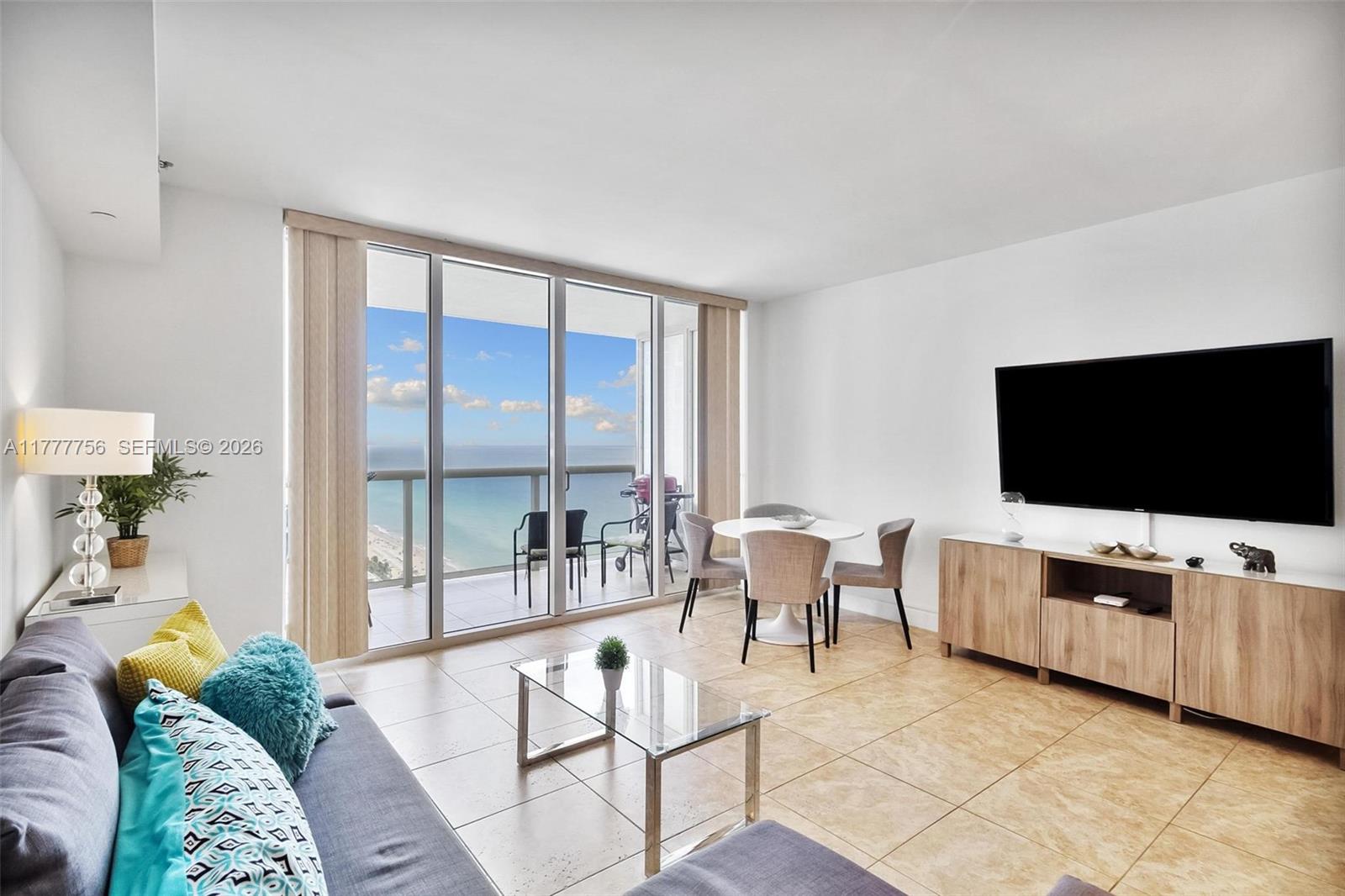 Beautiful fully furnished studio with a queen size bed in the enclosed den and a sofa bed in the living room. Model G with NE exposure and gorgeous ocean view. You will also enjoy your unit with European style kitchen, gorgeous granite countertops & kitchen appliance. Condominium includes amenities such as, magnificent 2-story lobby entrance, full time concierge & security, 24 hour valet, multi-level covered parking, 5 heated pools, 50.000 sqft spa, fitness center overlooking the ocean.