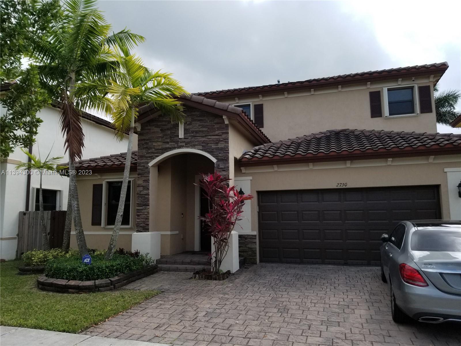 Beautiful 5 bedrooms, 3 baths house in gated community, 2 spaces in covered garage. guest room with full bath on first floor, stain steel appliances, huge patio with heated salt pool & jacuzzy!! private rear view, no neighbors in the back - patio area. 4 bedrooms in the second floor. Pool maintenance + pest fumigation included in the monthly rent. 
All appliances, quiet neighborhood. 2 months deposit and first month.