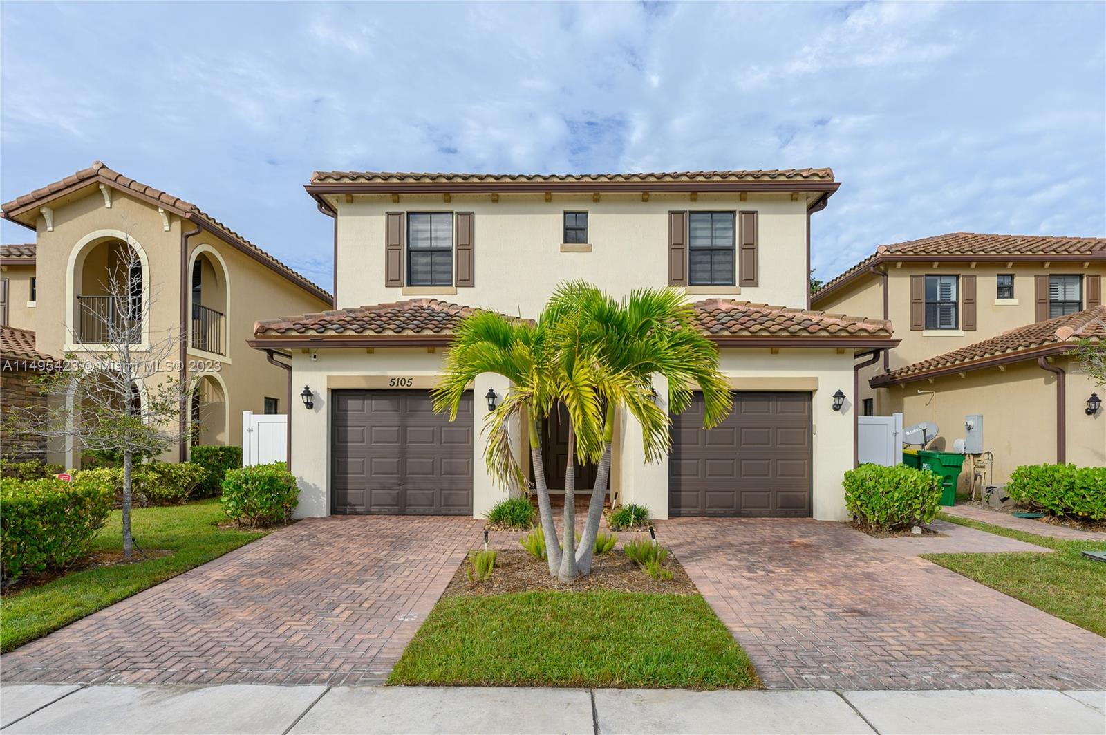 Modern 4 bedroom 3 & 1/2 bath Mediterranean style home with split garage layout. First floor features open floor plan, high ceilings, modern kitchen with quartz counters & modern half bath. Living area connects to your spacious fenced in backyard. Second floor features spacious master bedroom with tray ceiling and in suite master bath with double vanity & quartz counter tops. Junior suite and 2 additional bedrooms are located upstairs as well as your own private laundry room. Enjoy living in a great community with low HOA. Gorgeous community pool minutes away