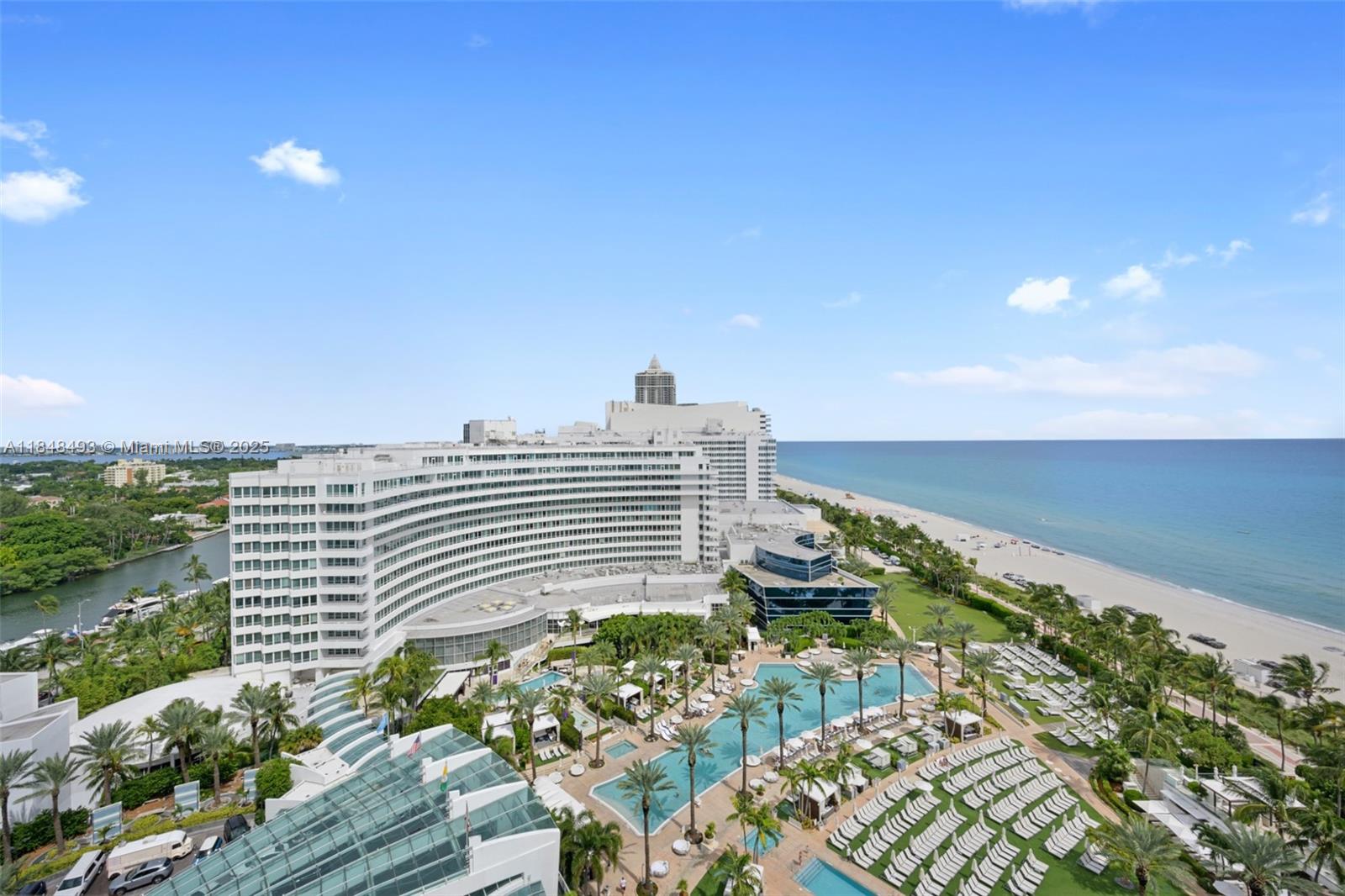 Located at the iconic Fontainebleau Resort. This lovely Jr Suite offers breathtaking views of the ocean with north and east views from a private balcony with unlimited views of the hotel pool and grounds.  Unit includes turnkey furnishings with a king bed plus a sleeper sofa for additional guests.  The Fontainebleau Resort offers fantastic restaurants located off the breathtaking pool surrounded by cabanas on the 22 oceanfront acres in Miami Beach, & notable fine-dining restaurants, a fabulous artisanal bakery & gelato cafe, a legendary bar situated in the main hotel lobby, shops, & so much more.  Owner has the option of placing the property in the Hotel Program as income property. Owners enjoy access to Lapis Spa, amenities that include a private lounge exclusively for owners.