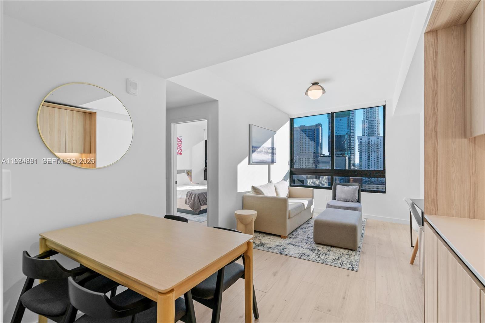 District 225 is a newly built development with no rental restrictions, an ideal opportunity for investors interested in Airbnb and other short-term rental platforms. This 2-bed is the largest floor plan in the building and features 884 SF, comes fully furnished with smart-home technology, and interiors by Meshberg Design. Includes fully built-out closet, integrated A/V, contemporary lighting, Italian kitchen cabinetry, top of the line appliances, top-of-the-line W/D, and Dornbracht & Duravit bath fixtures. Enjoy downtown Miami views. Resort-style amenities include swim spa, summer kitchen, racquetball court, fitness center, yoga studio, café, valet, on-demand housekeeping, e-bike charging, and 24/7 security. Prime location near Miami World Center, Bayfront Park, and Miami Dade College.