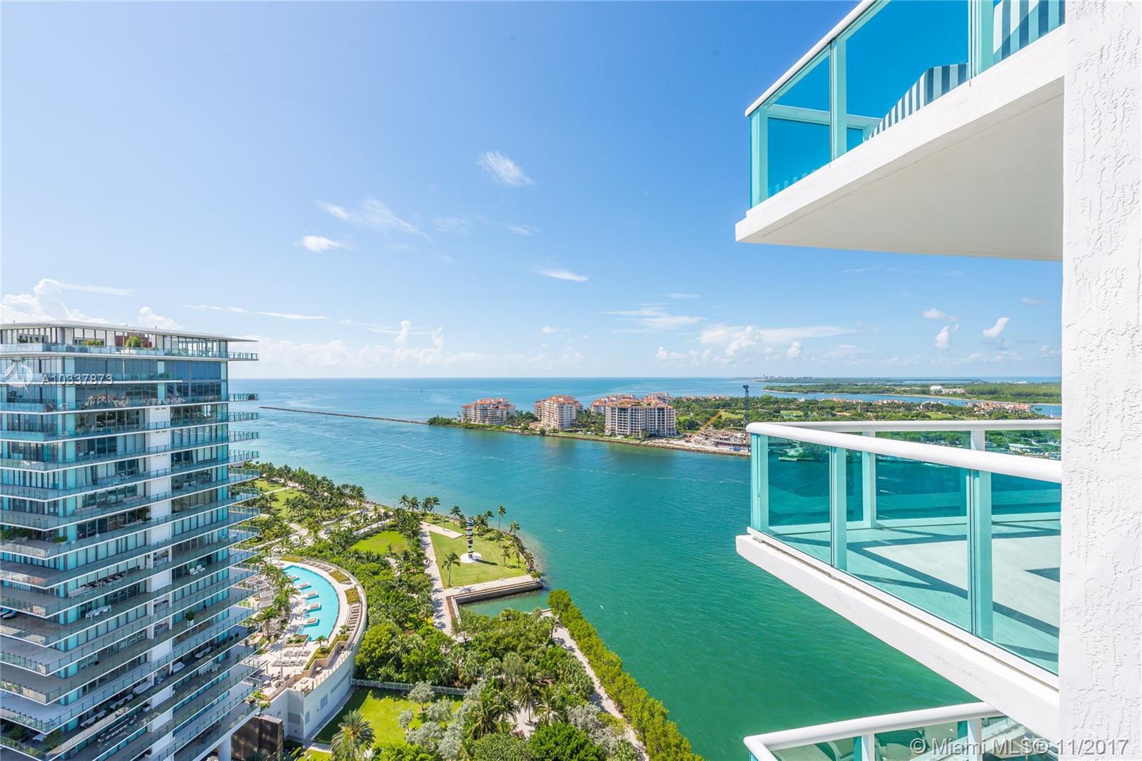 No expense spared on this new renovation lavish pre-penthouse high floor 3 bed/3 bath unit w/ direct private elevator entry, cutting edge home automation & top of the line interior finishes. Sweeping large terraces off of every bedroom with views of sunrises & sunsets, the ocean, the beach…watch ships sail to & from the port of Miami. Building features private beach club with saltwater pool & poolside cafe, heated pool & spa, sauna & steam rooms, fitness center, tennis courts, media & multi-purpose rooms among many other luxury amenities available exclusively to residents of Murano at Portofino.  Furniture & artwork sold separately.