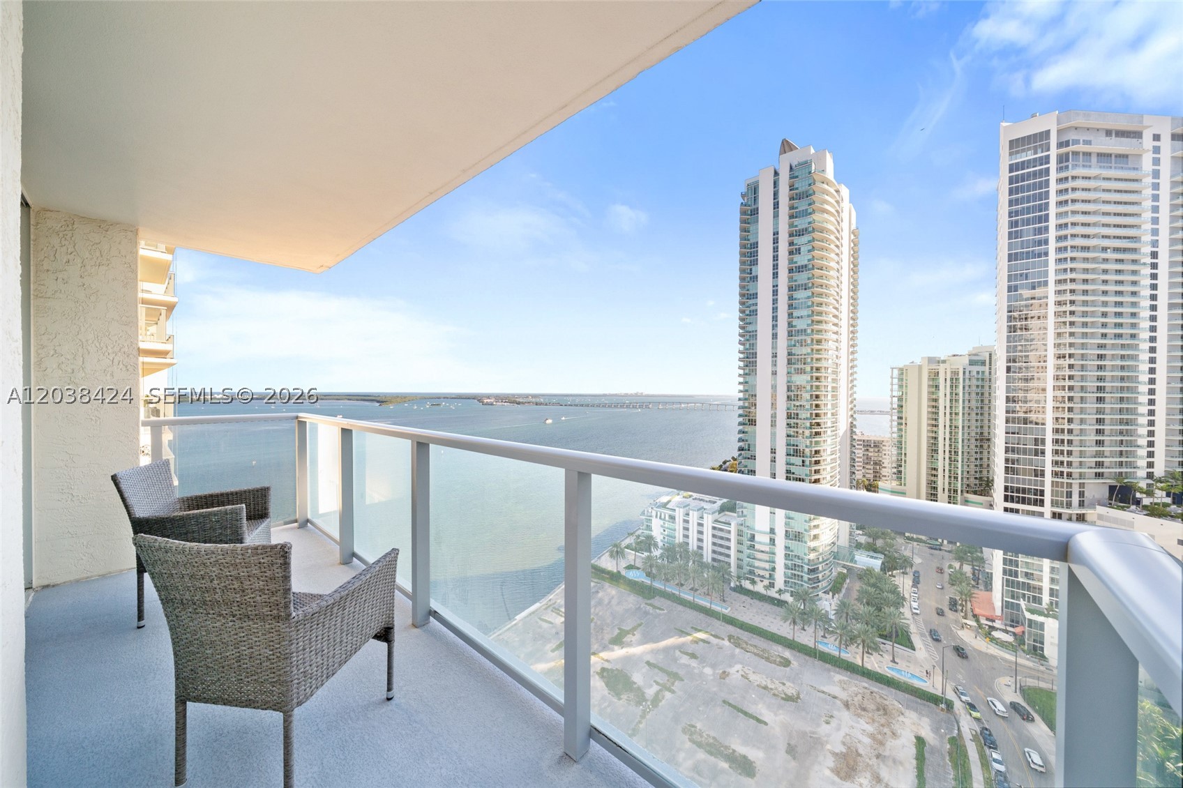 2/2 Furnished at The Mark in Brickell. Experience city living in this beautifully 2-bedroom, 2-bath residence located on the 25th floor of the prestigious The Mark on Brickell Bay Drive. This home perfectly blends luxury and convenience, offering breathtaking views of Biscayne Bay. The interior features a desirable split floor plan that provides maximum privacy, beginning with a formal entry that leads into a living area adorned with marble flooring throughout. The open-concept kitchen is complete with granite countertops and a breakfast bar, making it an ideal space for both daily living and entertaining. Both bedrooms offer generous walk-in closets. For added convenience, the unit comes fully furnished and includes an in-unit full-size washer/dryer. Residents at The Mark enjoy a comprehensive suite of resort-style amenities including a state-of-the-art fitness center, a rejuvenating spa, tennis courts, a racquetball court, and business center. One assigned garage parking space along with the convenience of valet service. Situated in the most exclusive pocket of Brickell, this residence places you within easy walking distance of shopping, fine dining, and vibrant nightlife. Commuting is effortless with immediate access to US-1 and I-95. 6-month lease terms available; please inquire for specific details. Easy to show. Please **SEE BROKERS remarks before requesting a showing.