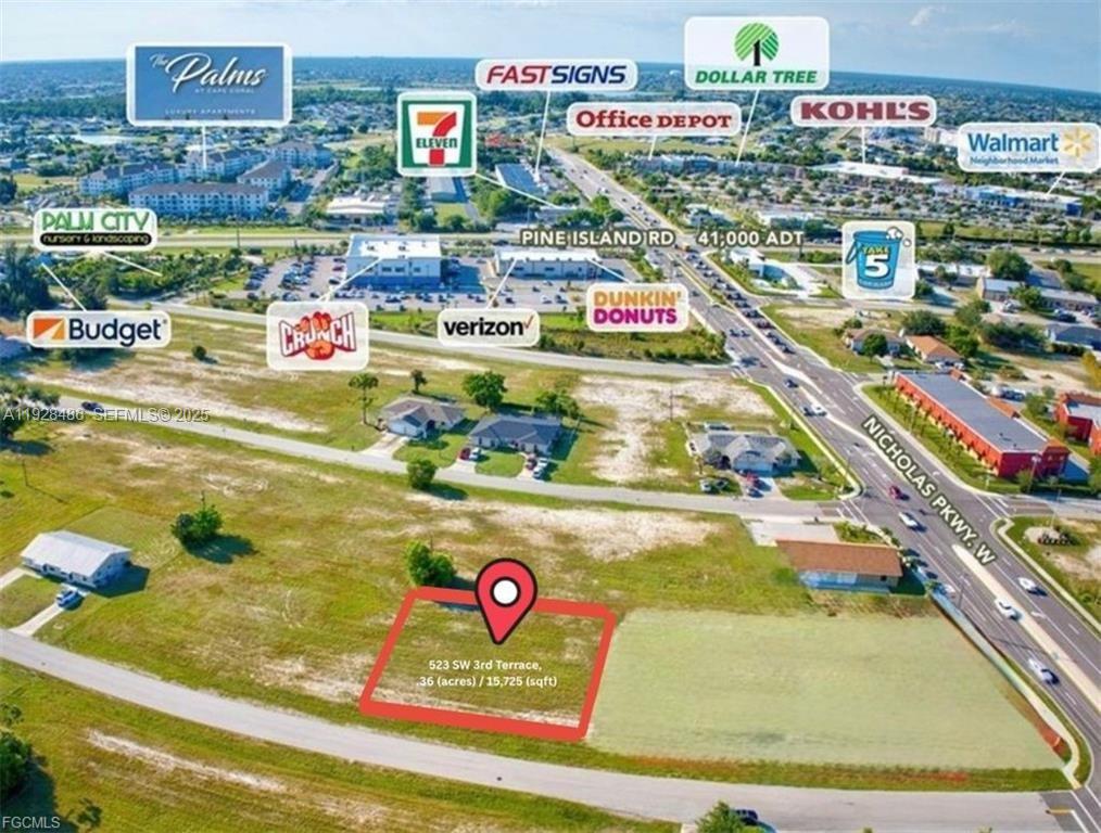 Great investment opportunity just down the road from the high traffic intersection of Pine Island Rd & Nicholas Parkway. The parcel is situated close to the corner of 3rd Terr & Nicholas Pkwy. It provides high visibility as traffic flows Northbound and Southbound by this corridor. Zoning districts is CC (Commercial Corridor). Futures land use PIRD (Pine Island Road District). All utilities are available. Central Water, Sewer, and Irrigation service. Assessments paid in full. Surrounded by a blend of established businesses such as Crunch Fitness and Dunkin’. Close to major retailer like Office Depot, kohl’s & Walmart, and a Health-care emergency center. The possibilities for this parcel are endless. Not in a designated flood zone. Adjoining parcel is available.