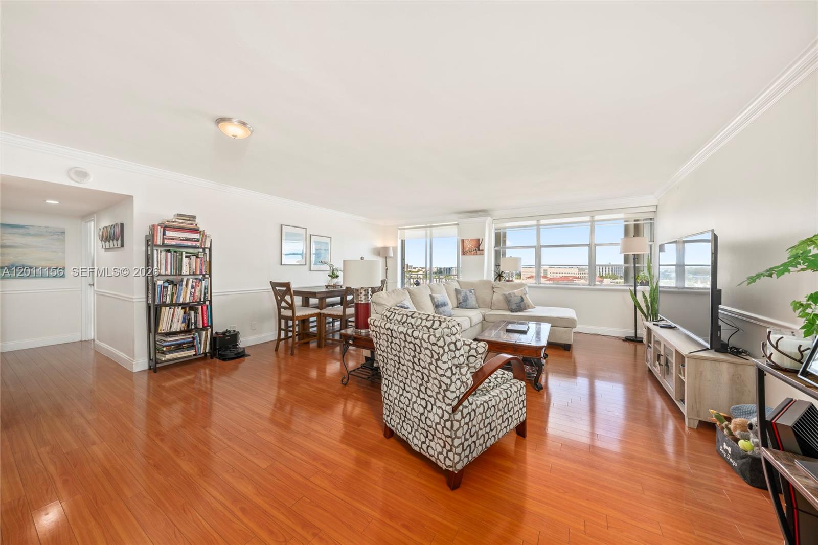Beautifully updated 2-bedroom, 2-bath residence in highly desirable Sans Souci Estates, just minutes from the Beach & Bal Harbour Shops. This spacious unit features over 1,188sqft of bright living space. Serene City & Water views from both bedrooms. The primary suite includes a walk-in closet. Upgraded kitchen offers granite countertops, stainless-steel appliances, & a stylish backsplash. Additional highlights include hurricane shutters, newer A/C, and a tankless water heater. Enjoy resort-style amenities such as an Olympic-size heated pool, saunas, fitness center, library, lounge rooms, & in-house management. Maintenance covers high-speed internet, premium cable, water, sewer, pest control, & building insurance. Assigned parking & gated entry with ample guest parking.