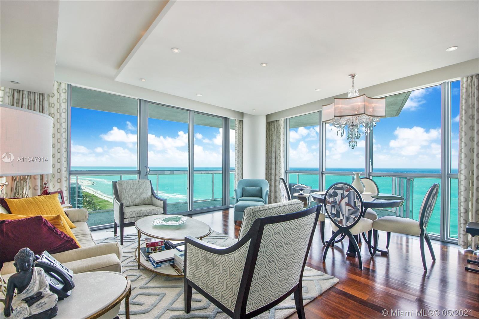 Corner oceanfront 2 bed 2 Bath at 5 Star Setai South Beach. This special unit in Setai has incredible views from every room in the apartment.  Additionally, the unit as an expansive balcony with views of the ocean and the intercoastal going north.  This property is high enough that it is taller than the W giving you spectacular views in every direction.  The Setai is the only 5-Star property on Miami beach with amenities including 3 infinity pools, spa, beach, and two world class restaurants.  Additionally, all residents can enjoy full beach and pool service.