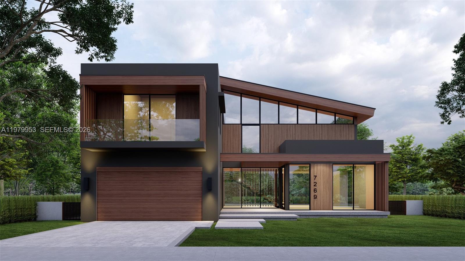 Stunning new construction in the highly desirable High Pines neighborhood—seamlessly blending Mid-Century Modern with Japanese Contemporary influences for a truly unique architectural masterpiece. Nestled on a serene, tree-lined street with expansive median providing lush canopy, this home offers peaceful seclusion while just steps from South Miami's vibrant restaurants, cafes, shops, and conveniences—perfectly positioned between Coral Gables and South Miami.
This expansive residence features 4 bedrooms with an open den on the second floor with option to convert into 5th bedroom with ensuite bath in the future. 
5 full bathrooms, 2 powder rooms, outdoor shower and a dedicated office. Over 5,000 sq ft of air-conditioned living space, plus a 515 sq ft two-car garage with extra-high ceilings (ideal for car lifts and additional storage), a 260 sq ft covered patio, and nearly 750 sq ft of open balcony and terrace areas for seamless indoor-outdoor living.
Large heated pool and spa with salt system
Premium, top-of-the-line finishes throughout include designer kitchen & bath cabinetry, imported tile flooring &
Cumaru vaulted ceilings and overhangs.
Custom interior/exterior architectural details and sophisticated touches. A full specifications schedule will be provided as final selections are finalized by the developer.
Estimated completion: End of 2026. All images, renderings, floor plans, and elevations are for illustrative purposes only. Subject to change prior to completion