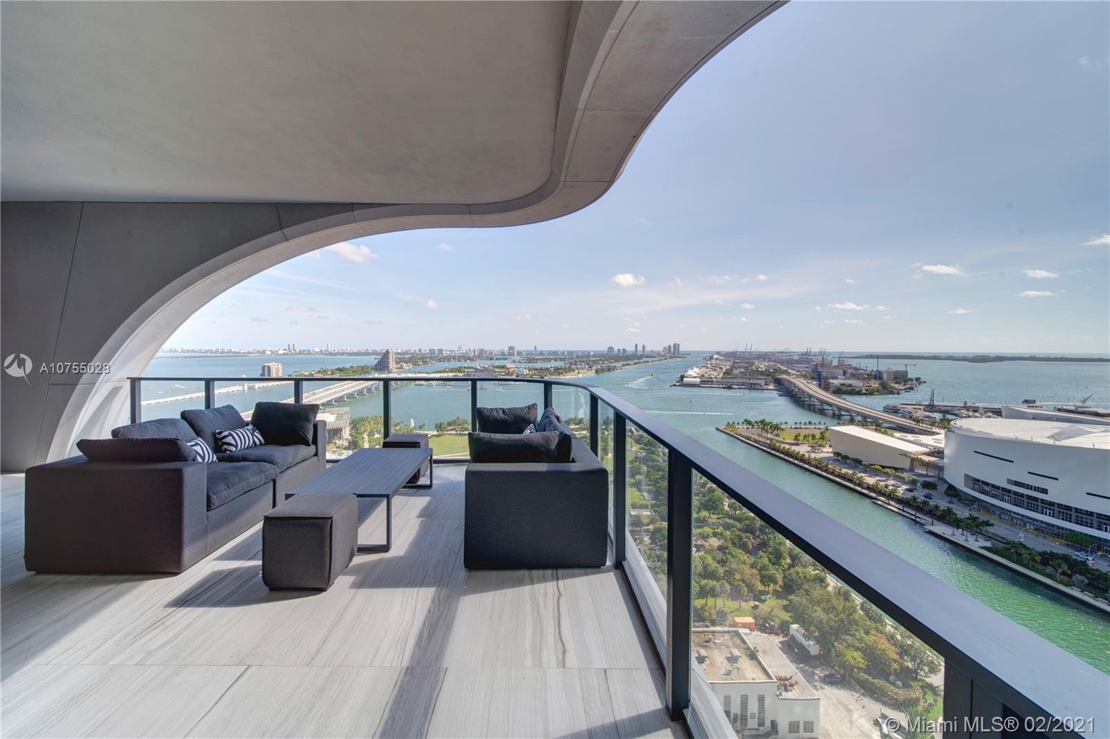 Zaha Hadid’s visionary architecture comes to life once again with One Thousand Museum Miami: the 62-story tower was built to impress, boasting landmark design and featuring a private collection of half-floor residences and full-floor penthouses for a total of 83 limited collection museum-quality residences. This amazing residence located on the 25th floor features SE exposures; corner flow- thru unit has amazing views of Biscayne Bay, downtown Miami and gorgeous sunset views. This uniquely privileged development sets a high bar with its extraordinary amenities and unprecedented level of service.Interiors are designed and fully customized by German industrial and luxury designer Uli Petzold.