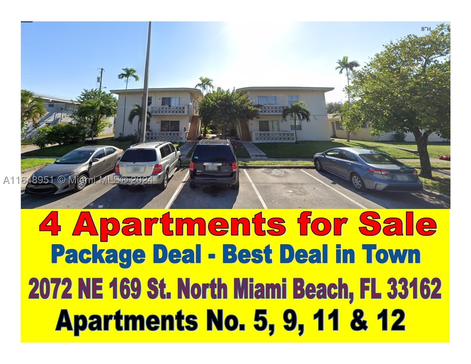 PRICE REDUCTION $1,045,000 FOR 4 APARTMENTS OF 2BED/2BATH 
For Sale – Portfolio of 4 Apartments.
Rare opportunity to acquire four large 2-bedroom, 2-bath condo units in a charming boutique building with only 12 residences. Each unit features a spacious layout, abundant natural light, and excellent solid investment with strong value-add potential. Well-maintained building with low HOA fees and no rental restrictions, making this an ideal investment or end investor opportunity. Prime location just minutes from the beaches, Aventura Mall, top dining, shopping, and major highways. A true hidden gem offering exceptional upside and long-term appreciation.