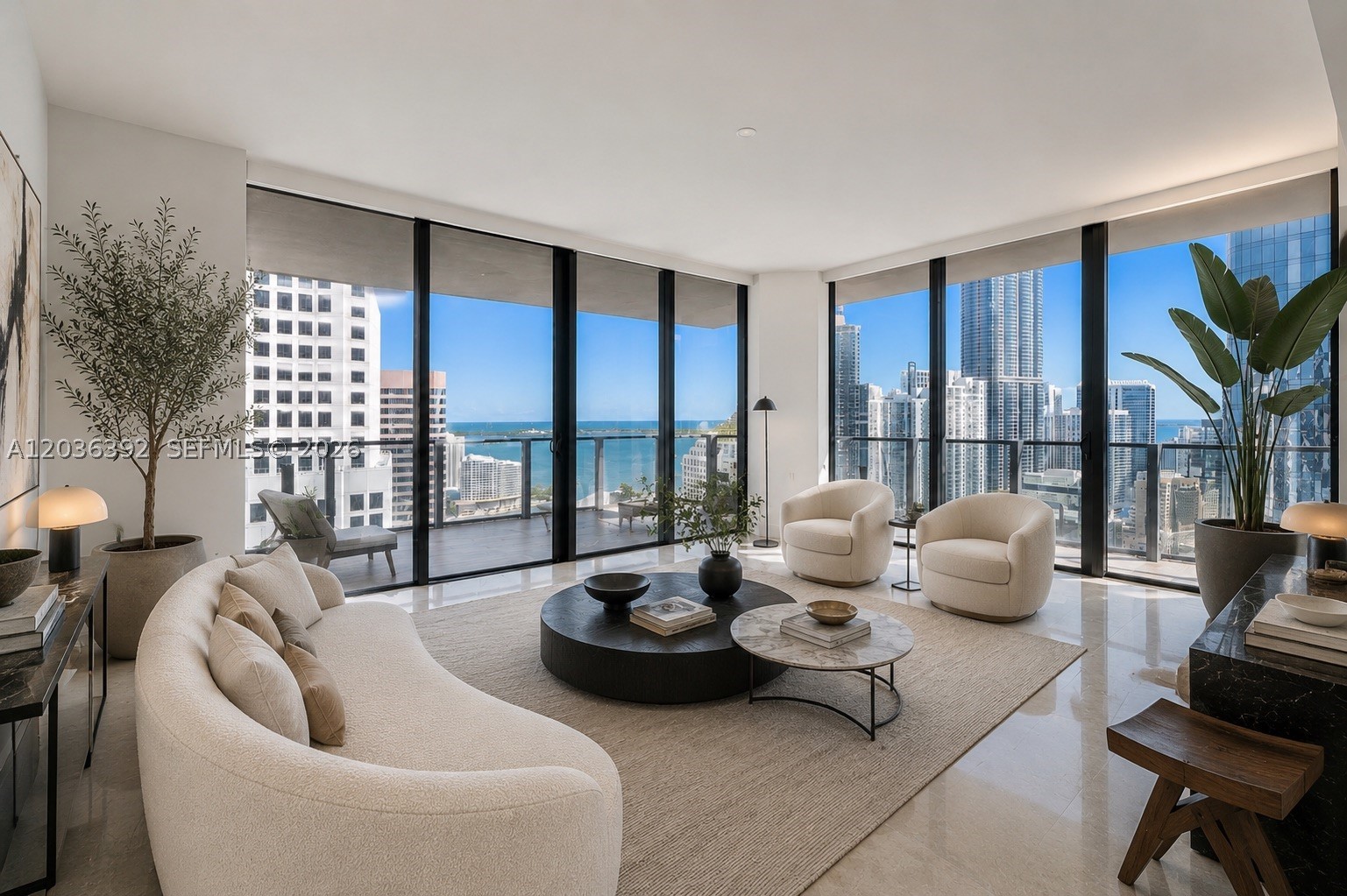 Stunning high-floor corner residences at Reach Brickell City Centre with breathtaking panoramic views of Biscayne Bay and the dazzling Miami Skyline. This bright and spacious 2 bedrooms, 2.5 baths residence features floor-to-ceiling windows that fill the home with natural light and seamlessly connect to an impressive wraparound balcony - perfect for enjoying spectacular sunrise and sunset views. The open-concept layout offers a modern split-bedroom floor plan with elegant en-suite bathrooms, premium Italkraft cabinetry, Bosch appliances, and sophisticated contemporary finishes throughout. Located in the heart of Brickell, Miami's vibrant financial district, reach residents enjoy exclusive direct access to Brickell City Centre's world-class shopping, dining and entertainment. Resort-style.