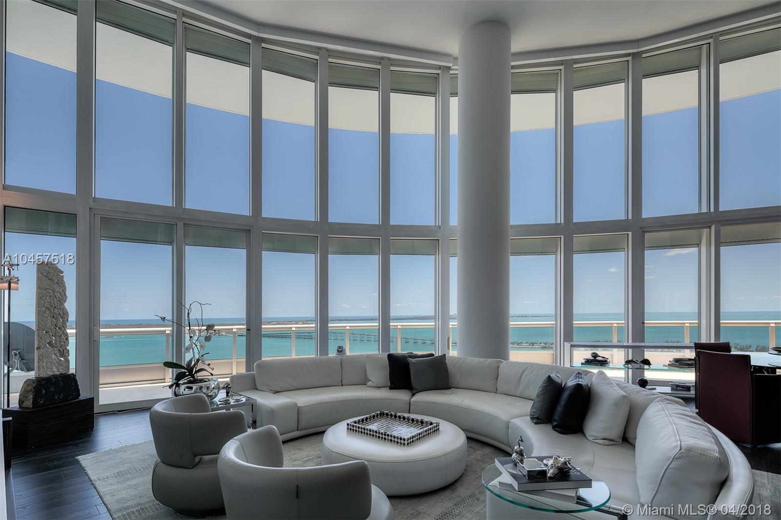 Luxury awaits in this exceptional skyhome at legendary Santa Maria with a private elevator lobby offering beautiful ocean views and a superb elliptical custom staircase adorning the spectacular 2story living room.A large formal dining room with fantastic views of the Brickell skyline,a wet bar and a built-in butler’s pantry are a perfect match for entertaining hosts. 
The residence offers 4 ensuite bedrms including a substantial master suite comprised of a den/office area,a large bedrm with custom closets,an oversized dressing area and a beautiful master bathrm with unobstructed city views. 
A one-of-a kind floor plan and an unprecedented level of finishes and amenities raise this distinctive residence to an incomparable level of luxury,rivaled by only few oceanfront homes in Miami.