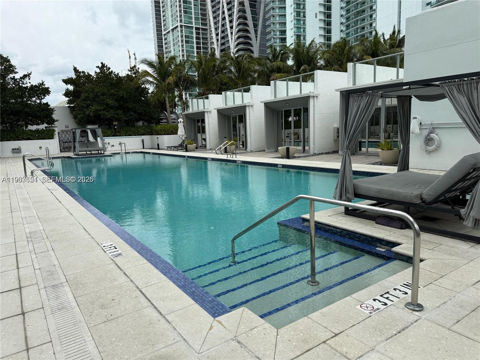 Cabana 1, excellent opportunity to ad to your Paramount unit. A poolside stylish cabana. Comes with porcelain floors, a convenient kitchenette with refrigerator, efficient mini-split A/C, and full bath with shower. Hurricane proof impact windows and sliding doors. Awesome for friends and family gatherings! Cabana can be purchased with or without unit #4811, but must have a condo residence in Paramount. Cabana is 200sqft.