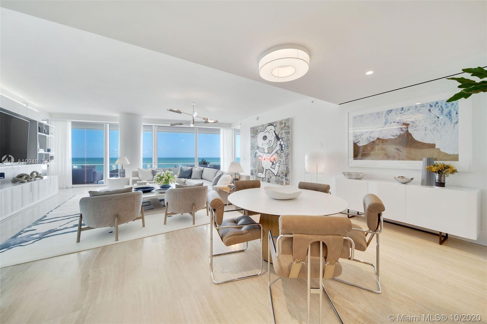 Enjoy Legendary Living at the The Surf Club Four Seasons in this stunning oceanfront residence. Private foyer leads to an open & spacious living space, offering 60 lineal feet of ocean front w/12' deep frameless glass terrace capturing endless views of the ocean & lush tropical gardens. Two oceanfront master bedrooms w/en-suite bespoke baths + generous & flexible living/media/bedroom space w/full bath, beautifully design by Debra Wecselman. Experience 5 star service throughout The Surf Club w/8 acres of land & 815’ of oceanfront. Four Seasons amenities include The Surf Club Restaurant by Thomas Keller, 24hour Doorman, Concierge, 3 resident only swimming pools, beach service, state-of-the-art fitness center, oceanfront spa, children's club room, inhouse dining & housekeeping services.