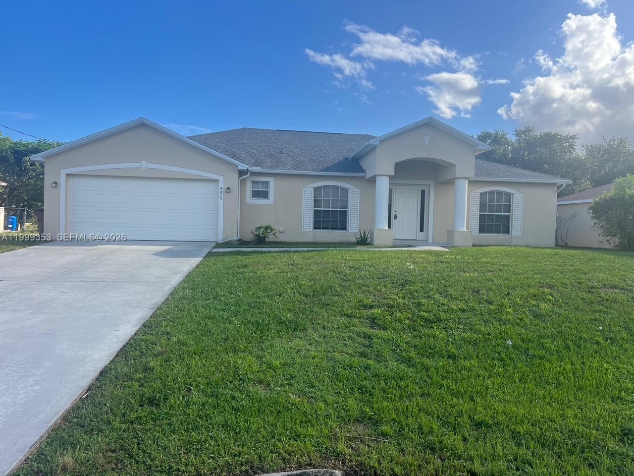 Welcome to a beautifully maintained oversized one story home located on a peaceful cul-de-sac in Lehigh Acres. This charming residence features an open floor plan with ample natural light throughout. Tile and vinyl flooring are throughout the entire house. The spacious kitchen boasts modern appliances, an island with room for your bar stools for eat up kitchen dining. There is plenty of storage for those pots and pans and glassware. The pantry is oversized allowing extra space for food storage. Enjoy the serene outdoor space with a large backyard, appropriate for relaxation and entertaining. Enjoy those quiet times and special barbeques on your enclosed screened in lanai patio that shields you from the elements. This home is conveniently located near local amenities and offers both comfort and convenience. Only a few blocks away from Gunnery and 8th Street. Also, Seller can provide owner financing. Seller is willing to provide a first mortgage for this property. A must see property.