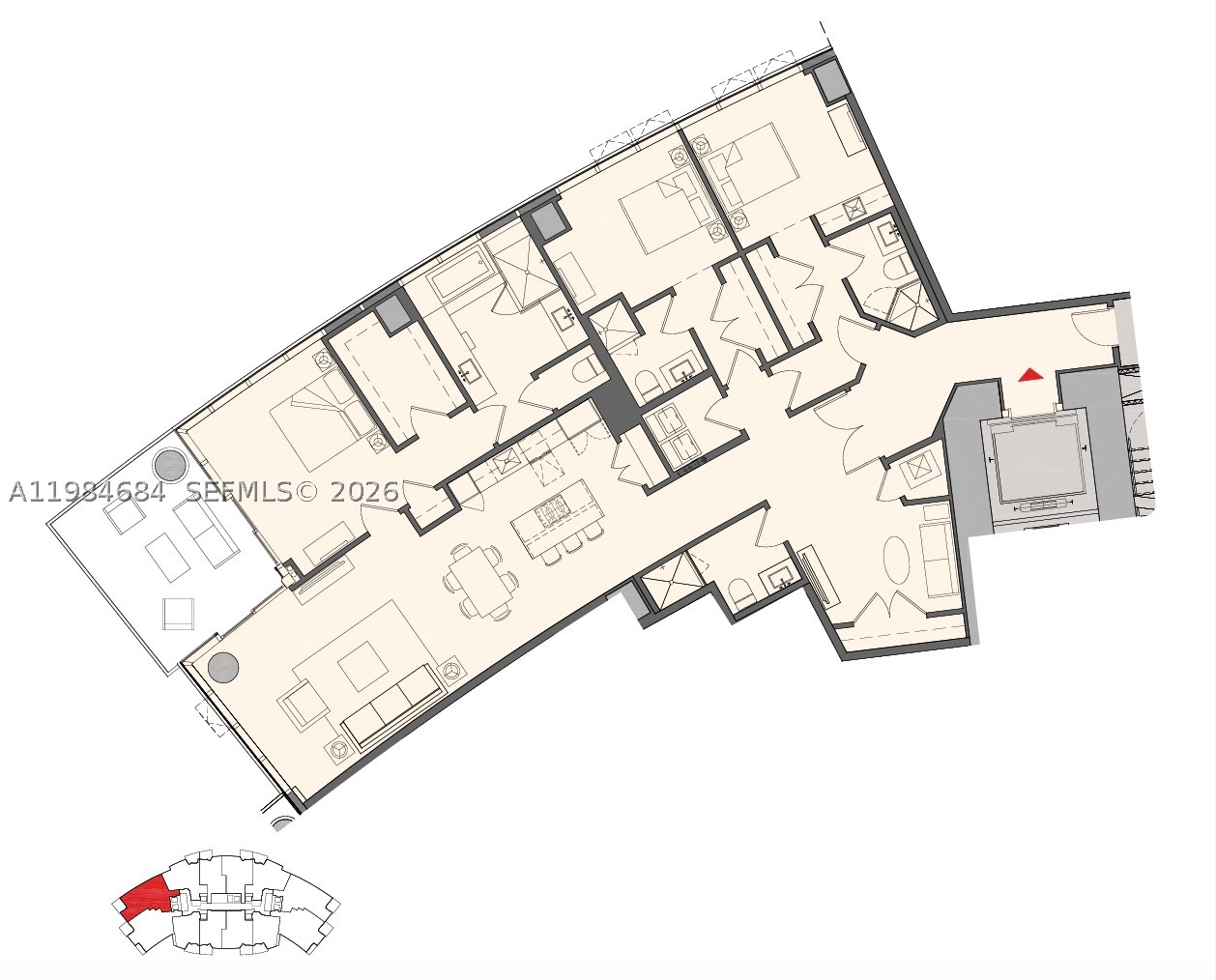 Spectacular 3 Bed + Den / 4 Bath corner unit at Paramount Miami Worldcenter with private elevator & foyer, 2,204 sq.ft., spacious living room, kitchen with Subzero & Wolf appliances, custom walk-in closets, electric blackout and an oversized balcony with breathtaking NE bay and city views. Live at Paramount Miami Worldcenter, known as the building with the most amenities in the world, including: virtual golf, 5 resort-style pools, basketball & racquetball courts, soccer field, yoga & recording studios, spa, gym, boxing area, BBQ kitchen, kids’ play area, tennis courts, skydeck & observatory with telescopes. Unbeatable location, just steps from Metro Mover, Brightline station, Port of Miami, Kaseya Center, and minutes to Miami Airport, Brickell, Midtown & Miami Beach. Owners may rent their units a min 3 months and maximum of four (4) times per year. No lease can be less than three (3) months. Monthy maintenance $3,888.07 / RENTED UNTIL MAY 19, 2027 at $9,400 monthly.