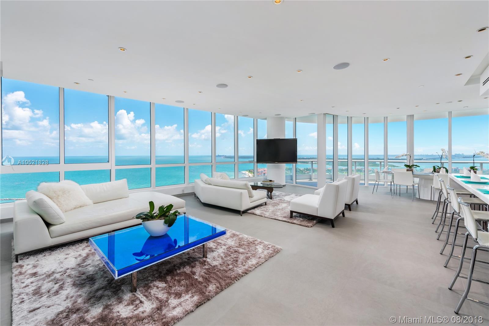 Located in the most desirable line, this spacious Southwest corner unit boasts walls of glass showcasing unobstructed views of the Atlantic Ocean, Fisher Island and the Downtown Miami Skyline. Sophisticated decor, limestone flooring, a spacious open kitchen with top of the line appliances and an unparalleled master suite with its own private balcony. Continuum is a resort style residence set in a beautiful and lush landscaped 12 acre property with 1,000 linear feet of ocean frontage, full beach service, a gourmet restaurant on site, two lagoon style pools, lap pool, three clay tennis courts, and a 20,000 SF state of the art fitness center and spa.