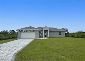 Beautiful new construction home in a growing area in Lehigh Acres. Tile flooring throughout the home, quartz countertops and oversized island, impact windows and doors, and all of the upgrades you are looking for with 3 bedrooms + A DEN / OFFICE! NOT IN A FLOOD ZONE, AND NO HOA OR CDD!