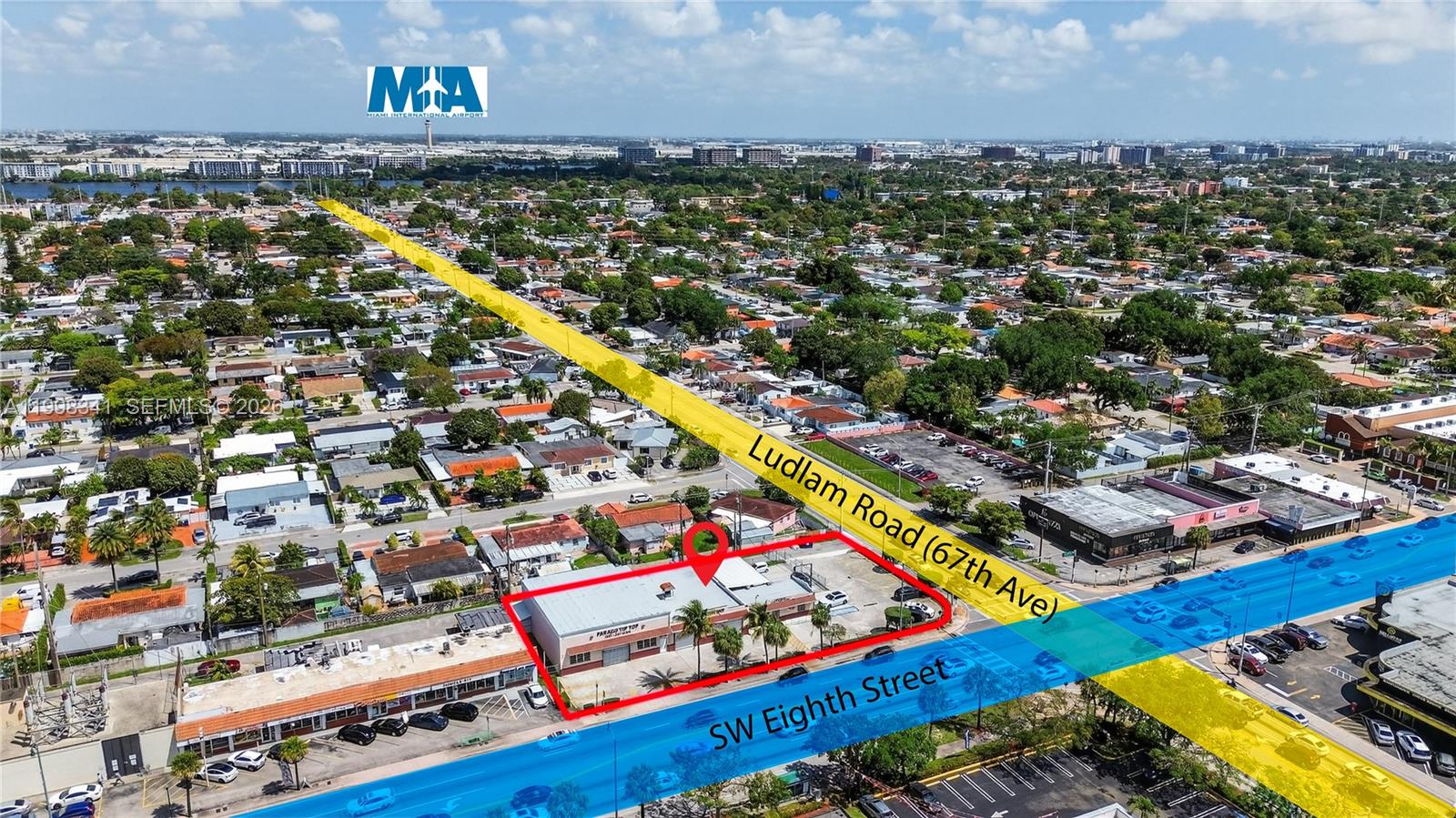Prime Development Opportunity – Corner of Ludlam Road & Calle Ocho.
Exceptional opportunity to acquire a highly visible corner parcel located at the northwest corner of Ludlam Road (SW 67th Avenue) and SW 8th Street (Calle Ocho). This prime site offers over 23,000 square feet of land with more than 200 feet of frontage along heavily trafficked SW 8th Street.
The property is currently operating as a well-established body shop with over 50 years of continuous business, as the owner prepares for retirement.
Zoned T6-8-O, this parcel presents outstanding redevelopment potential for a wide range of uses, including a multifamily apartment building, bank, national fast-food restaurant, office building, or neighborhood shopping center.
Key Highlights:
Corner lot with excellent visibility and access
Over 23,000 SF of land
200+ feet of frontage on SW 8th Street
Flexible T6-8-O zoning
High traffic corridor with strong demographics

Showings are by appointment only and available after business hours. Please do not disturb employees. Contact listing agent for additional details and to schedule a private tour.