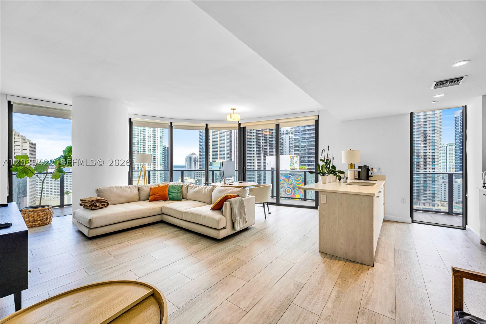 Welcome home to THE MOST SOUGHT-AFTER LINE in all of Brickell Heights. Situated on a wraparound corner with panoramic 180-degree views, this 2-Bedroom, 2.5 Bath + Den unit comes FULLY-FURNISHED and ready for your next move. The expansive wraparound balcony offers a rare combination of seamless indoor-outdoor living. Top area amenities include a rooftop sky deck and pool, Equinox in the building, steam and sauna, fitness center, theater room, kids’ playroom, business lounge, and valet. Located mere seconds away from Brickell City Center, Mary Brickell Village, nightlife, fine dining and all your daily needs. Your next home is one call away.