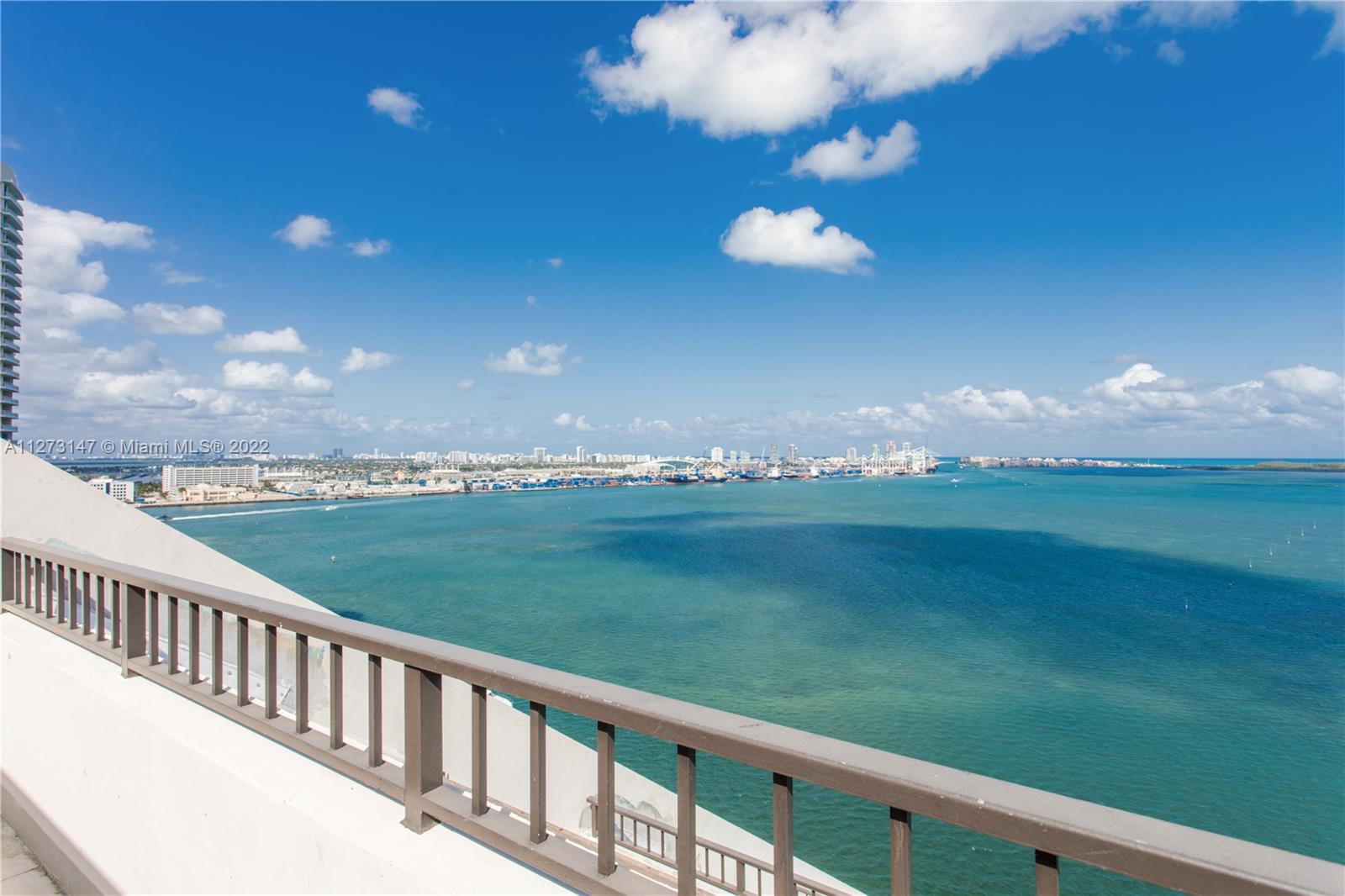 DIRECT OCEAN TOP FLOOR 2 STORY UPPER PENTHOUSE - Over 3,000 square foot interior plus massive wrap around balconies on each level - stunning wide open direct ocean and city views for miles from this direct east facing top of Brickell Key residence.  Private and serene, offering 20ft volume ceilings in the living area, 3 master suites.  A full master and additional full bath downstairs plus 2 full master suites upstairs in a split plan with a private entrance/exit.  2 AC zones, full size utility room.  Amenities include tennis and squash courts, valet parking, billiard and meeting spaces, fitness rooms, sauna, beautiful pool plus secured access to the Brickell Key walkway.  Unfurnished.  Available furnished as shown for $11k/mo annual.