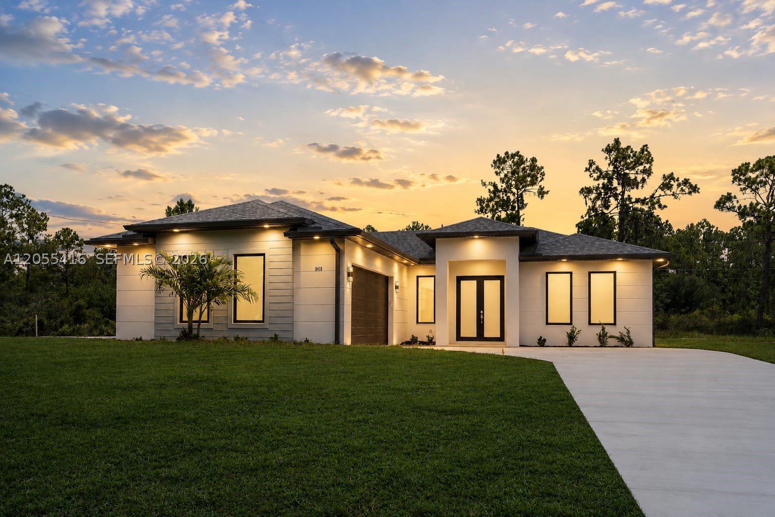 READY TO MOVE IN! Stunning new construction in the sought-after Sun 'N Lake of Sebring! This 3-bedroom + den home features an open-concept design with French doors, tile flooring throughout, tray ceilings, crown molding, 8-ft doors, impact windows & doors, and a chef's kitchen with 42" custom cabinets, quartz countertops, waterfall island, and designer finishes. ALL IMPACT RESISTANT WINDOWS AND DOORS. Automated sprinkler system and asphalted driveway Enjoy an active resort-style lifestyle with 36 holes of championship golf, a heated lagoon pool, fitness center, tennis & pickleball courts, lakefront dining, dog park, and over 1,300 acres of nature preserve.