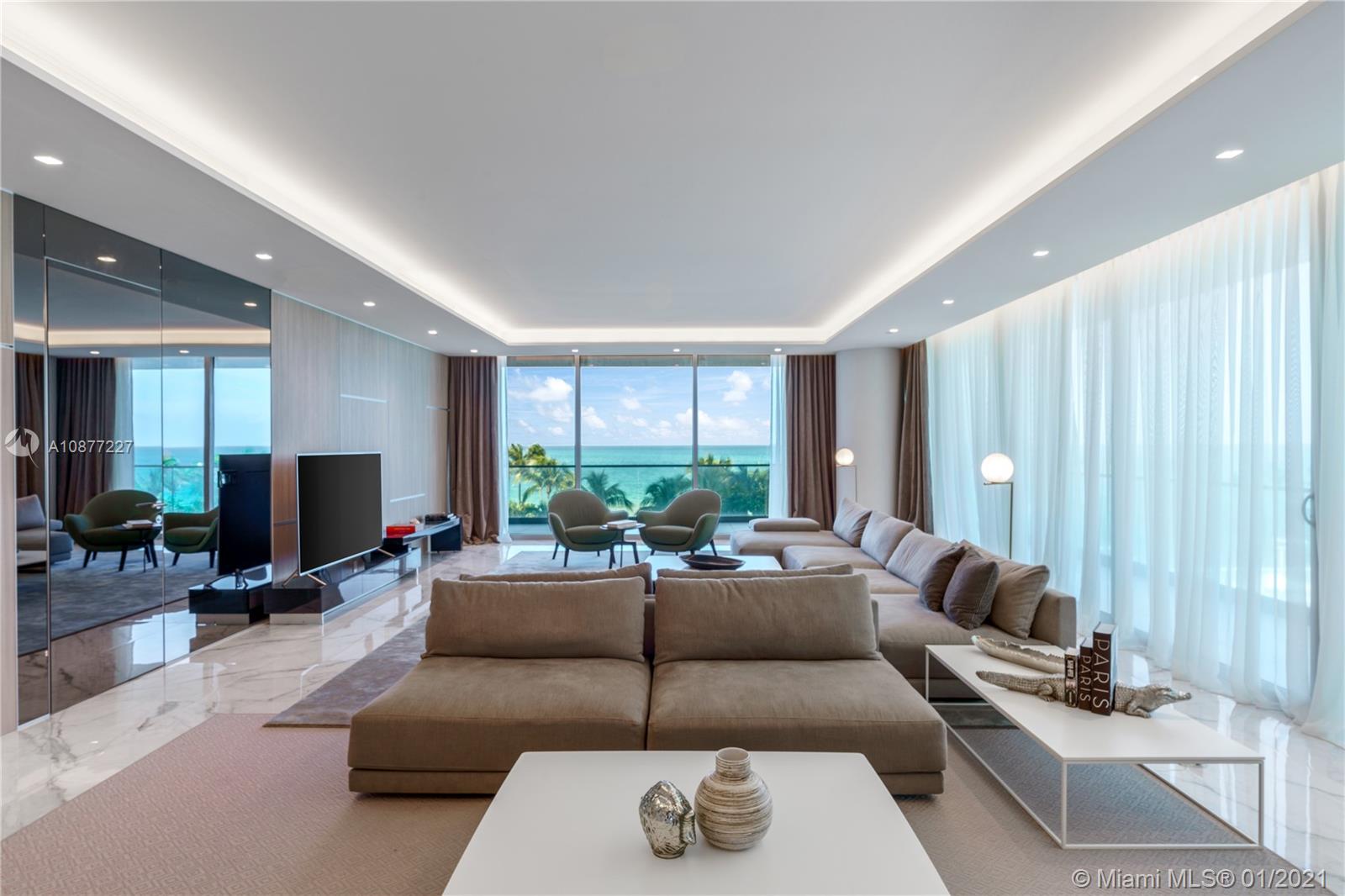 Breathtaking oceanfront residence with endless ocean views, located at Oceana Bal Harbour. This custom designed residence with open flow-through layout, spacious living room, 10’ floor to ceiling glass doors that opens to a wraparound terrace, and Dada Kitchen with Gaggenau appliances, defines elegance and luxury. Two residences meticulously combined to create this spectacular 4 bedroom, 6.5 bath home, with a spacious master retreat that offers views of the ocean, dual master bathrooms, vessel soaking tub and custom closets. Nestled directly on the Ocean with 5-star amenities including two pools, beach/pool service, cabanas, fitness center, spa, clay tennis courts, theater, 24hr concierge/valet, kids activity room and more. The residence is offered fully furnished and turnkey.