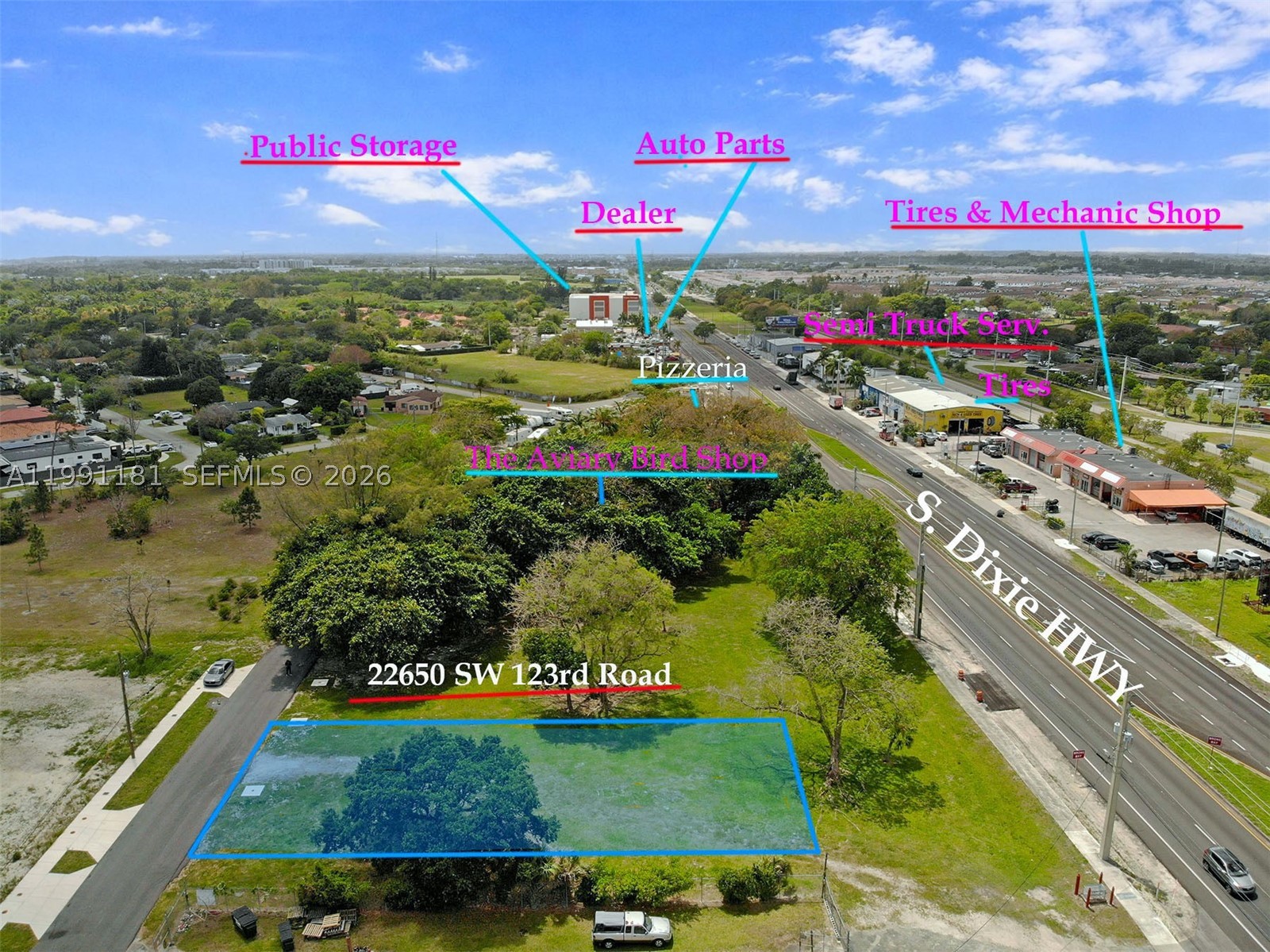 Prime Commercial Development Site in the fast-growing South Miami-Dade corridor. This 12,833 sq ft BU-1/BU-2 parcel allows a 3,000–6,000 sq ft building ideal for professional, medical, retail, and service-based users. A structure is required for all permitted uses—no outdoor storage or stand-alone parking operations allowed. Water on site, and the lot supports efficient site planning with parking, circulation, and landscaping per Miami-Dade standards. Ideal uses include offices, retail, personal care, daycare, tutoring, civic or religious facilities, boutique fitness or art studios, cafés, business services, and showroom-style retail. Excellent opportunity for Owner-Users or Investors in a rapidly expanding market. Private Land Financing available—contact us for details.