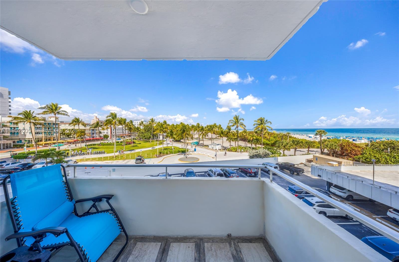 Renovated 1-bedroom, with shower plus separate jacuzzi.  Residence showcases classic Art Deco style. The bright Royal Atlantic building tastefully features adjacent Lumas Park’s palm treed northern exposure, with stunning views of ocean, and iconic Ocean Drive. The elevated bedroom design allows from your pillow to see/hear crashing ocean waves, creating a truly rare living experience. Under the elevated bed are 800 cu. ft of storage space.
Included is one covered-parking space. This Prime South Beach building with pool, huge deck, and recreation center is located only a few feet from the sand beach. Royal Atlantic at 5th Street and Ocean Dr. is the Art Deco center for dining and entertainment.